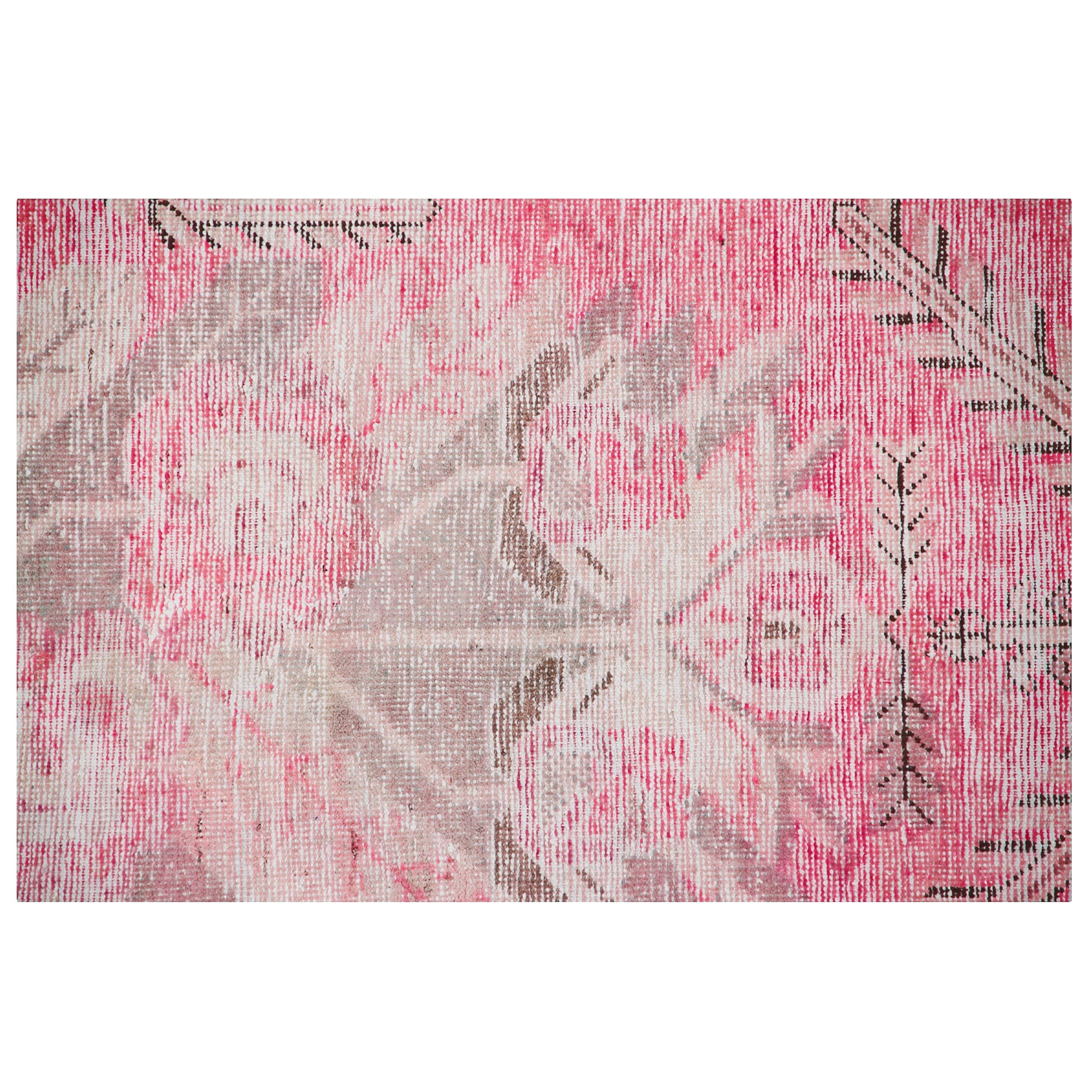 Von der alten Seidenstraße, um eine echte one-of-a-kind Teppich zu Ihnen nach Hause zu bringen, diese rosa Vintage Wolle Baumwollmischung Teppich - 4'5