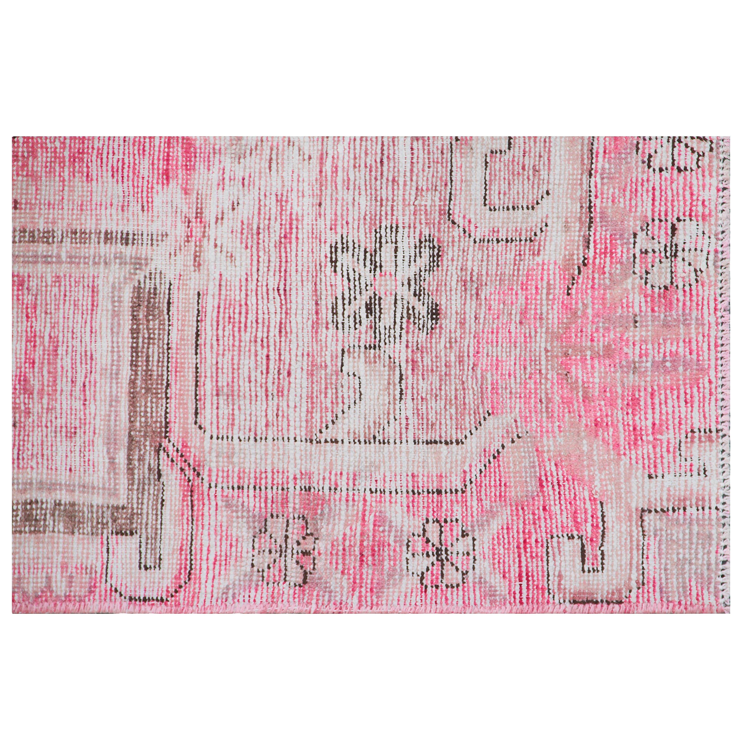 Uzbek abc carpet Pink Vintage Wool Cotton Blend Rug - 4'5