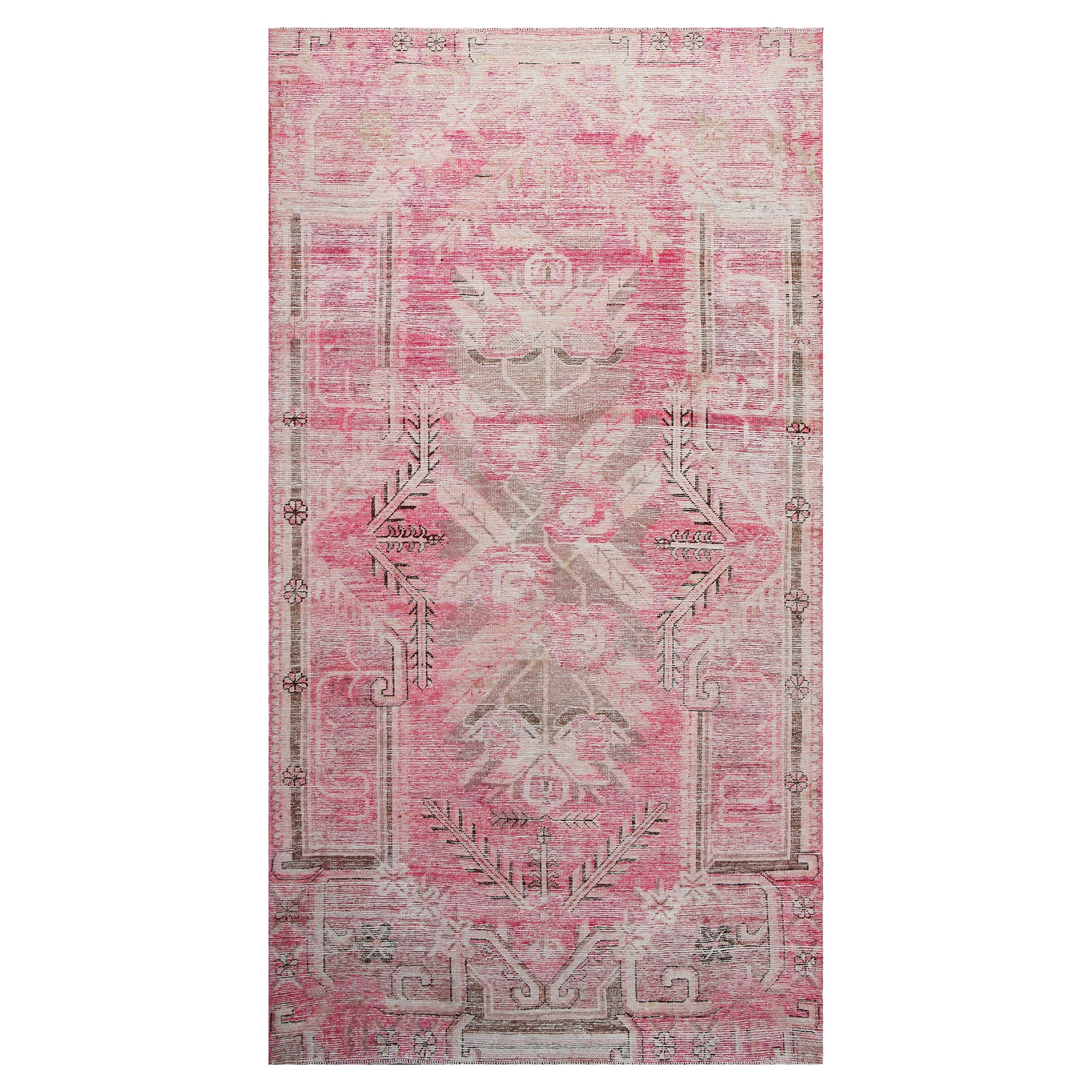 abc carpet Pink Vintage Wool Cotton Blend Rug - 4'5" x 8' For Sale