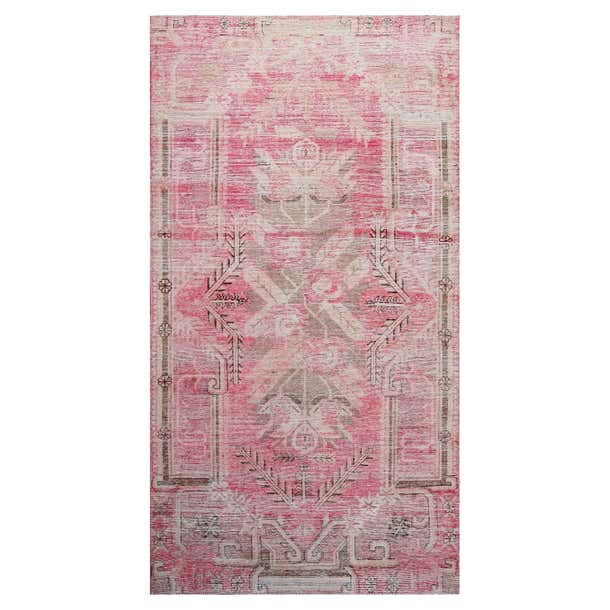 Pink Vintage Wool Cotton Blend Rug - 4'5