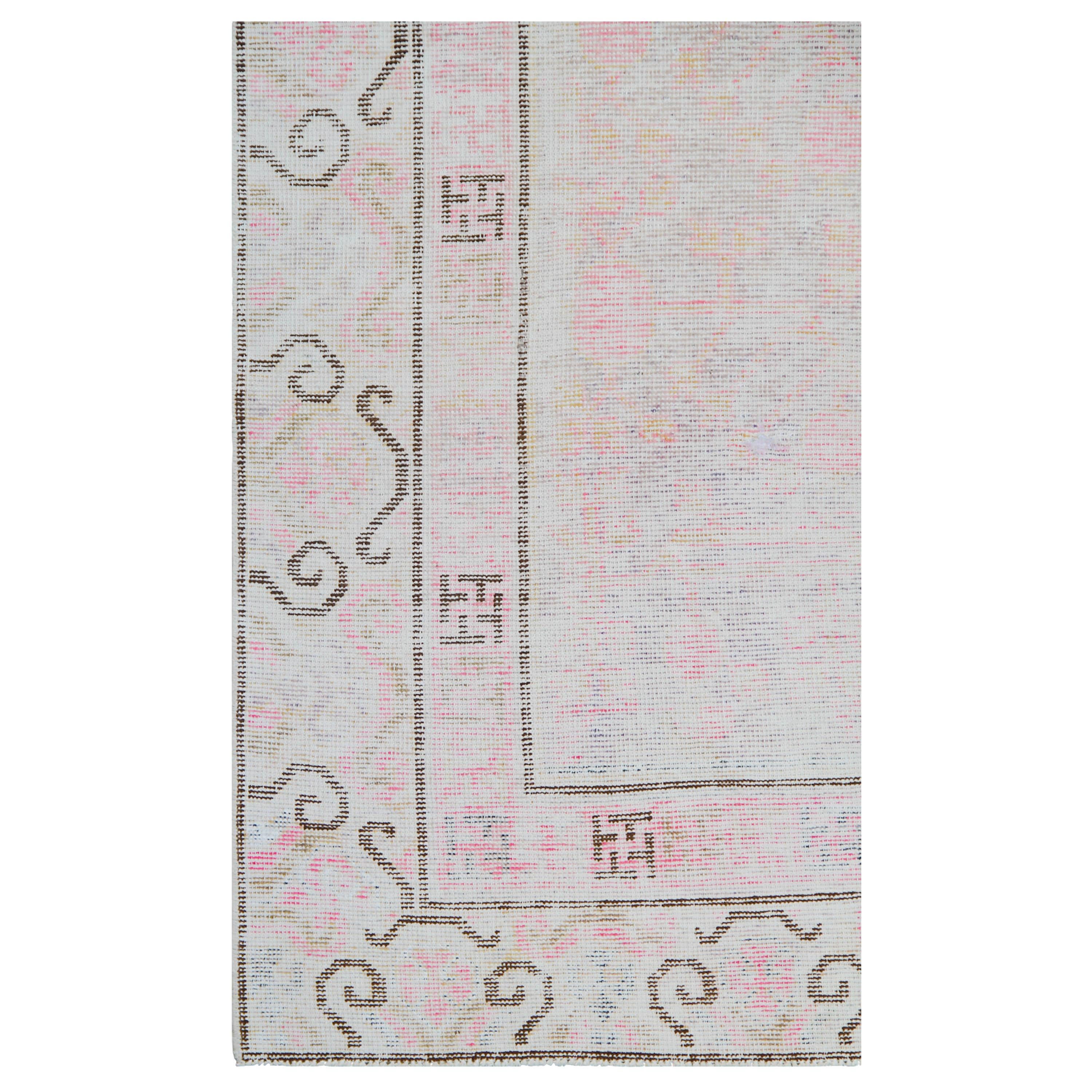 Uzbek abc carpet Pink Vintage Wool Cotton Blend Runner - 3'1
