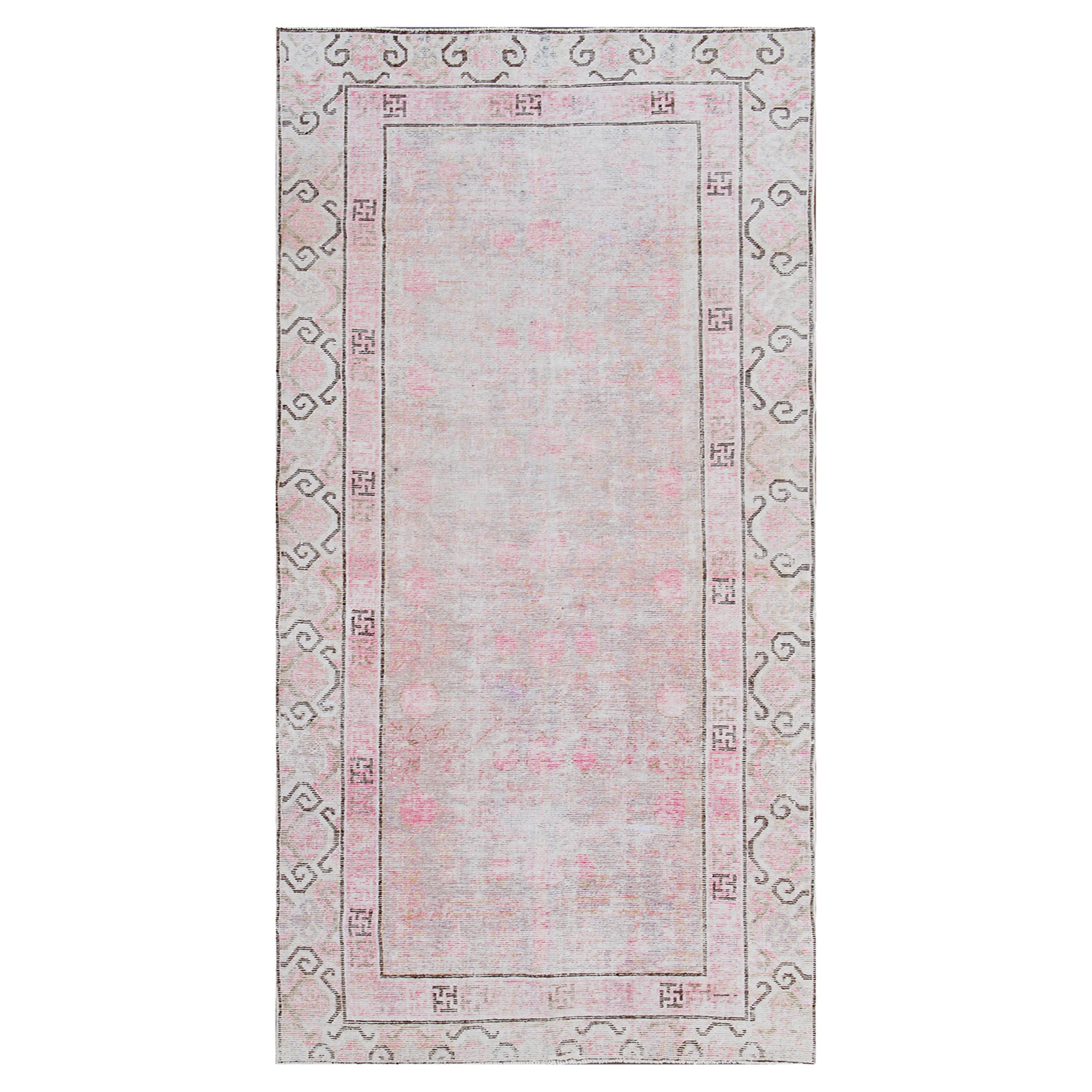 abc carpet Pink Vintage Wool Cotton Blend Runner - 3'1" x 8' For Sale