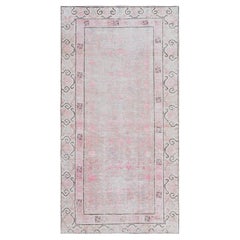 Tapis rose vintage en laine et coton mélangés - 3'1" x 8'