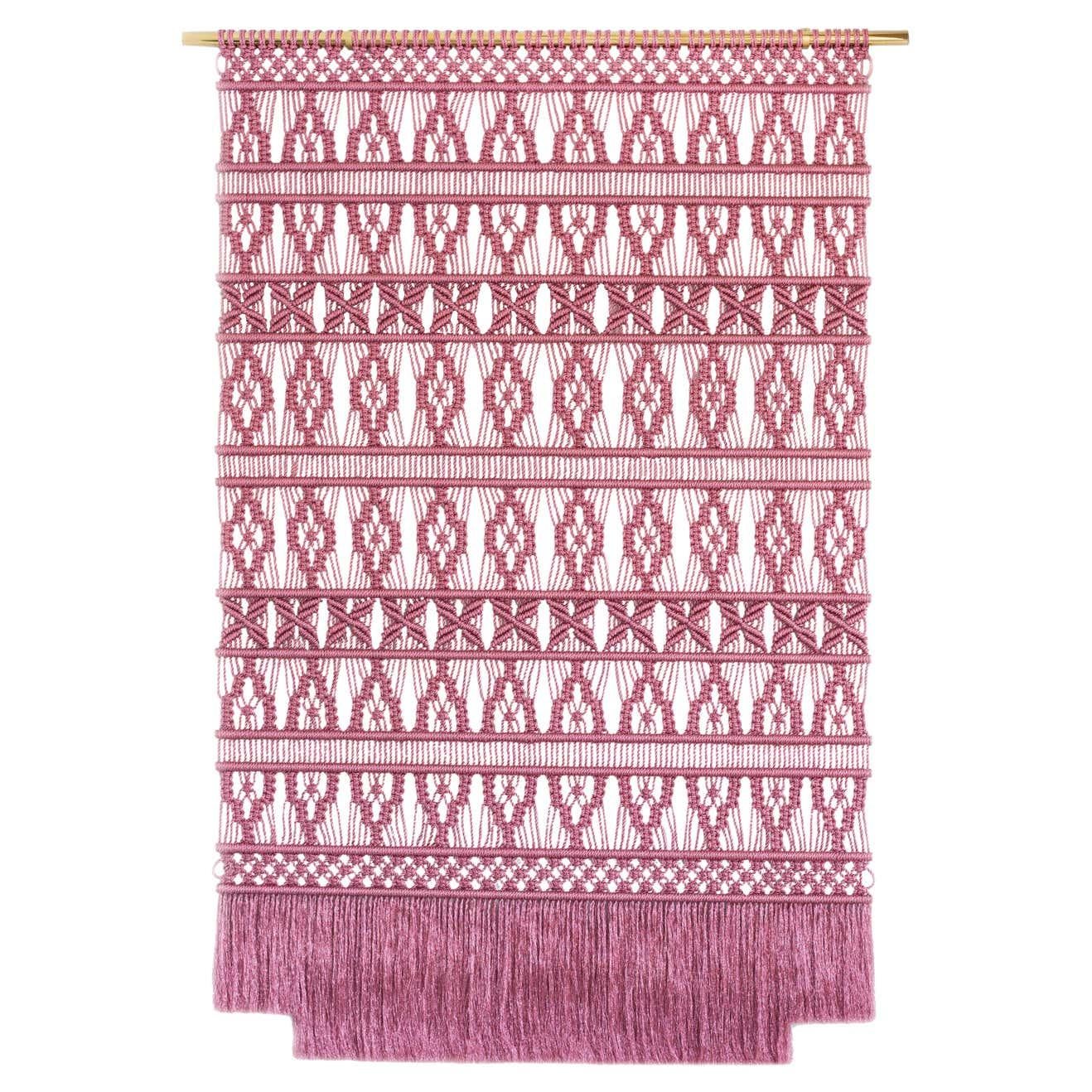 Pink wall hanging rug by Milla Novo
Dimensions: D180 x H285 cm
Materials: Pink metallic rope
Weight: 35 kg

Milla Novo is an artist based in the Netherlands. She creates exclusive wallhangings for high-end interiors. These unique pieces of art