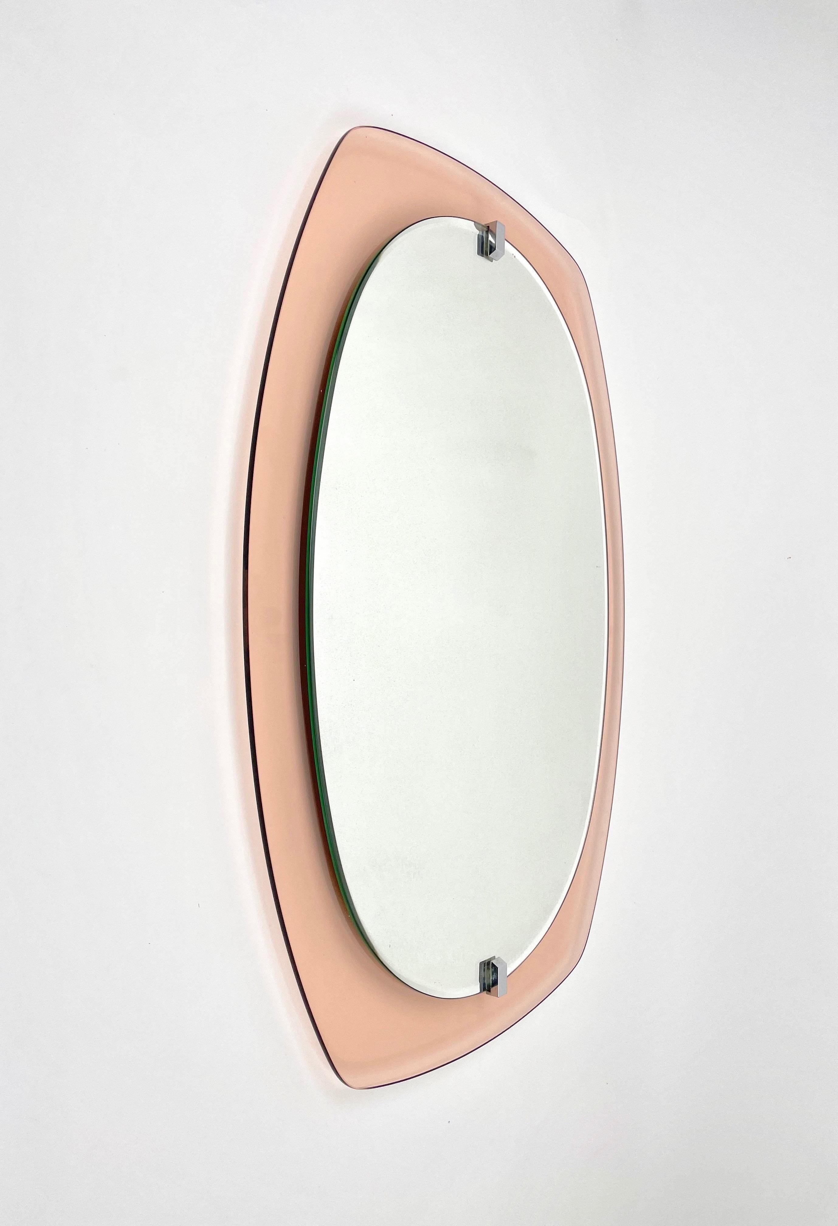 Mid-Century Modern Pink Wall Mirror by Veca, Italy, 1970s