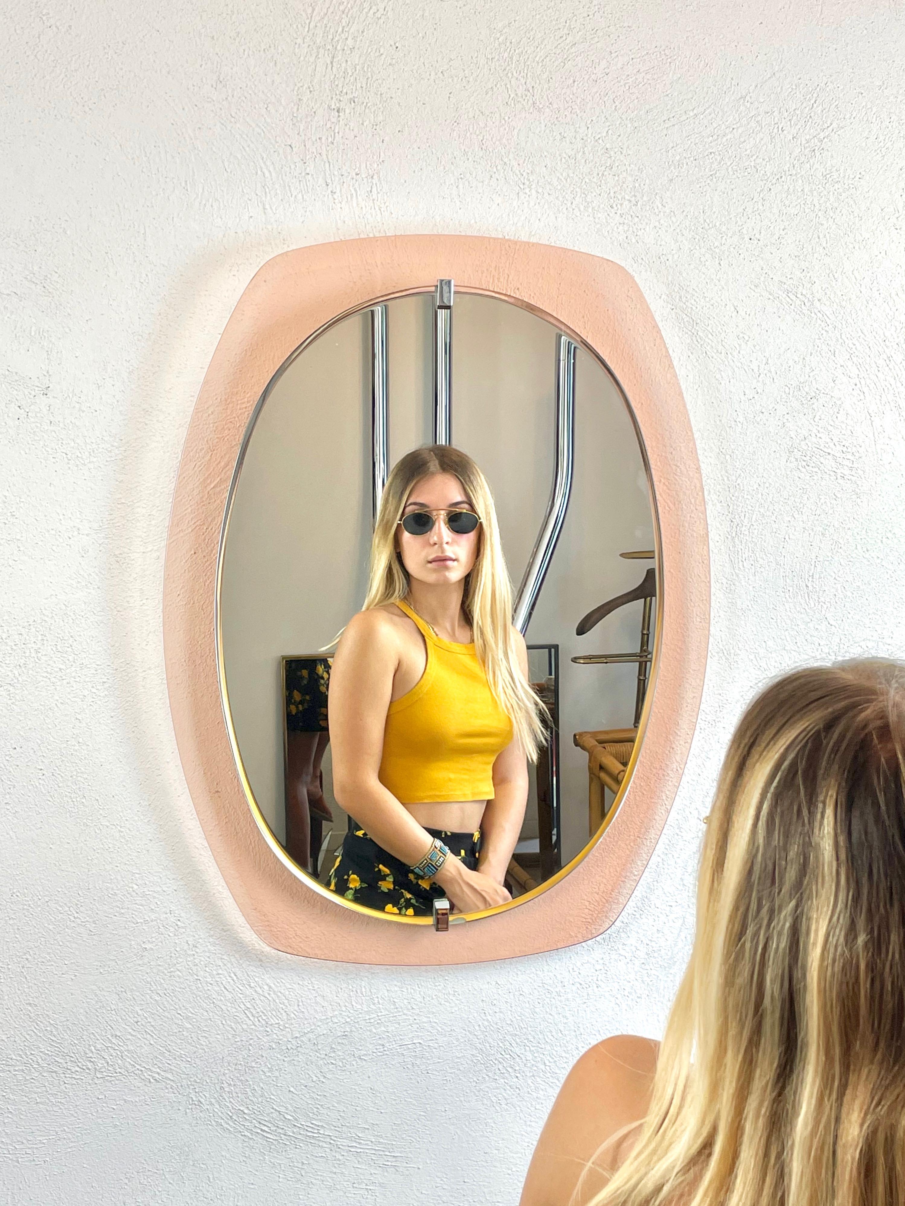 Metal Pink Wall Mirror by Veca, Italy, 1970s