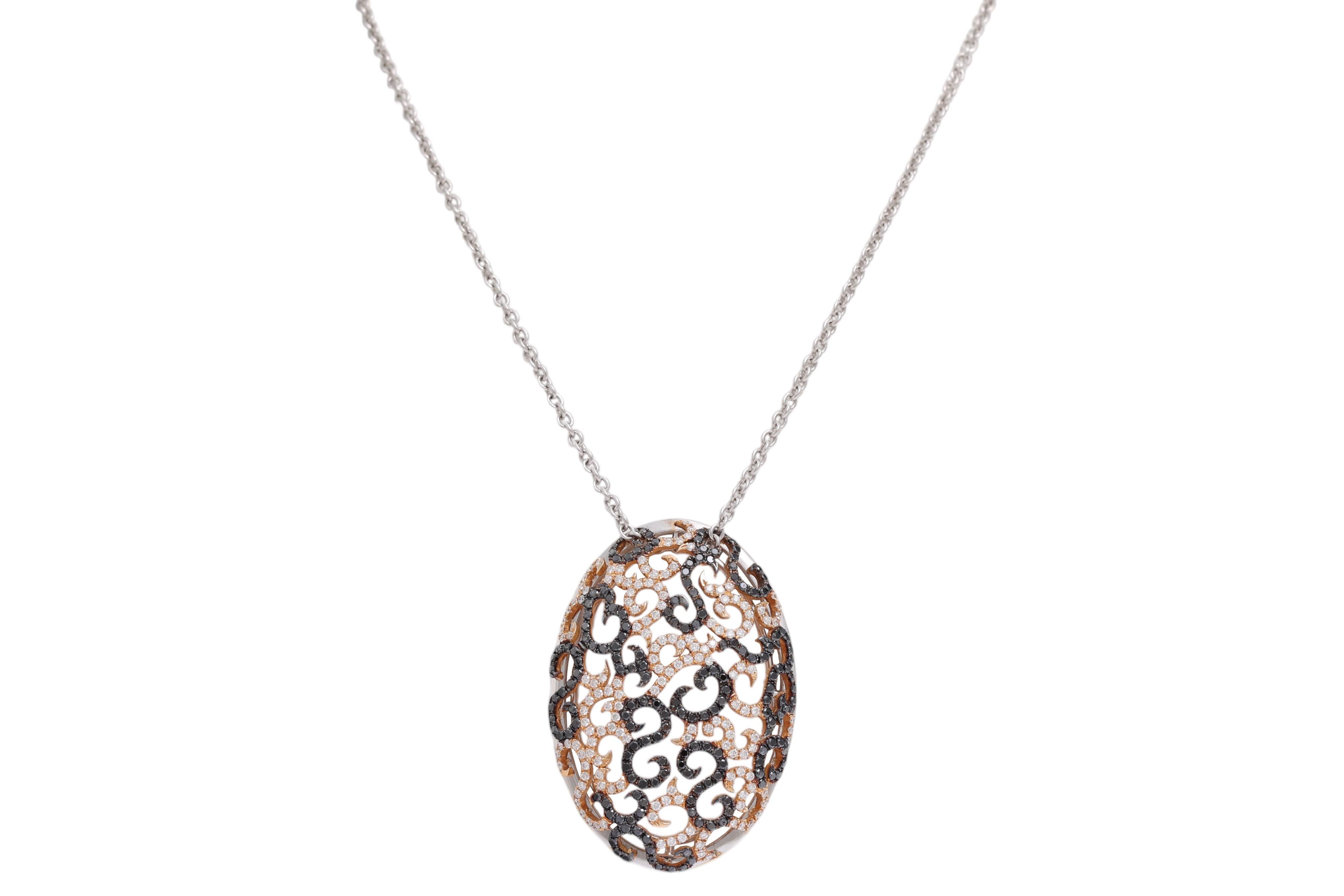 Pink & White 18 Kt Gold Necklace with White & Black Diamonds For Sale 4