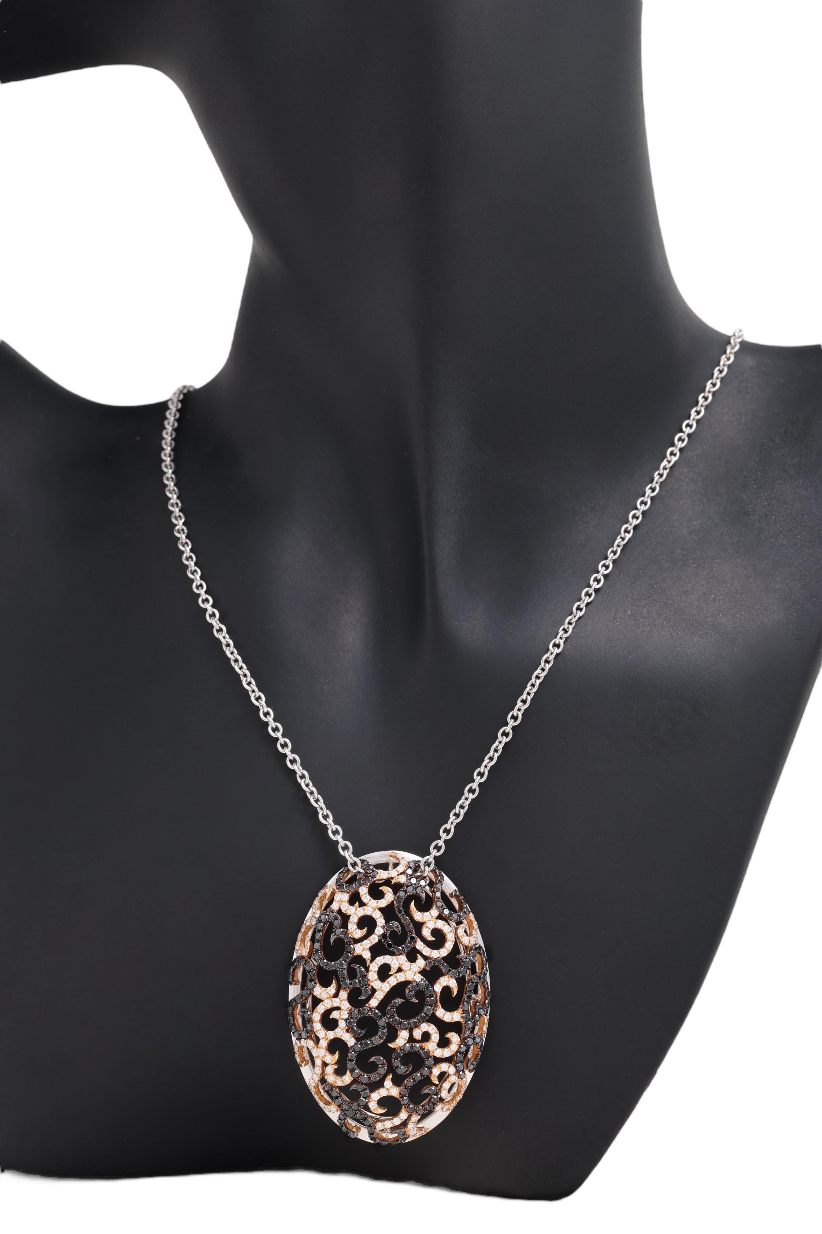 Pink & White 18 Kt Gold Necklace with White & Black Diamonds For Sale 5