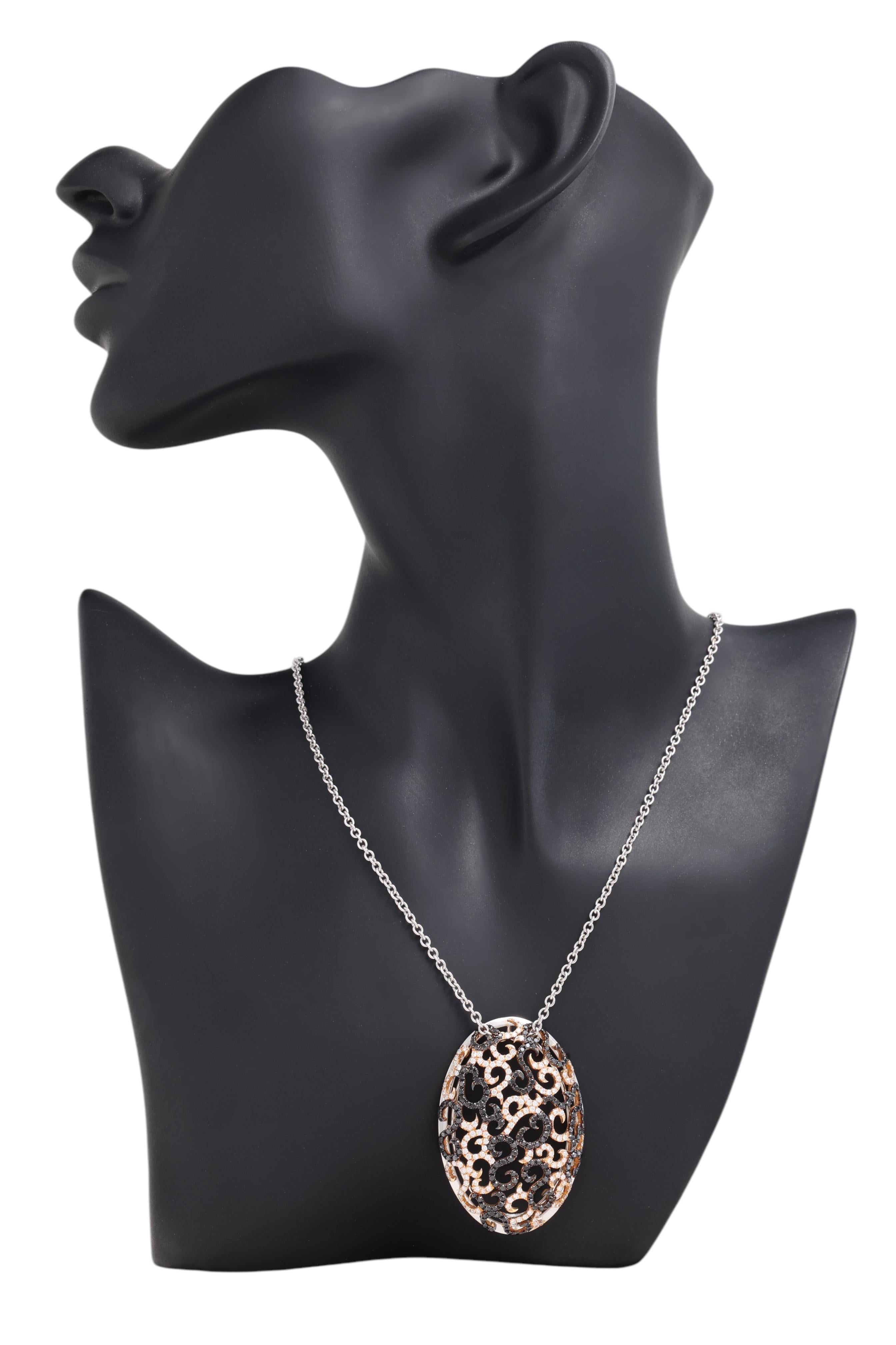 Pink & White 18 Kt Gold Necklace with White & Black Diamonds For Sale 6
