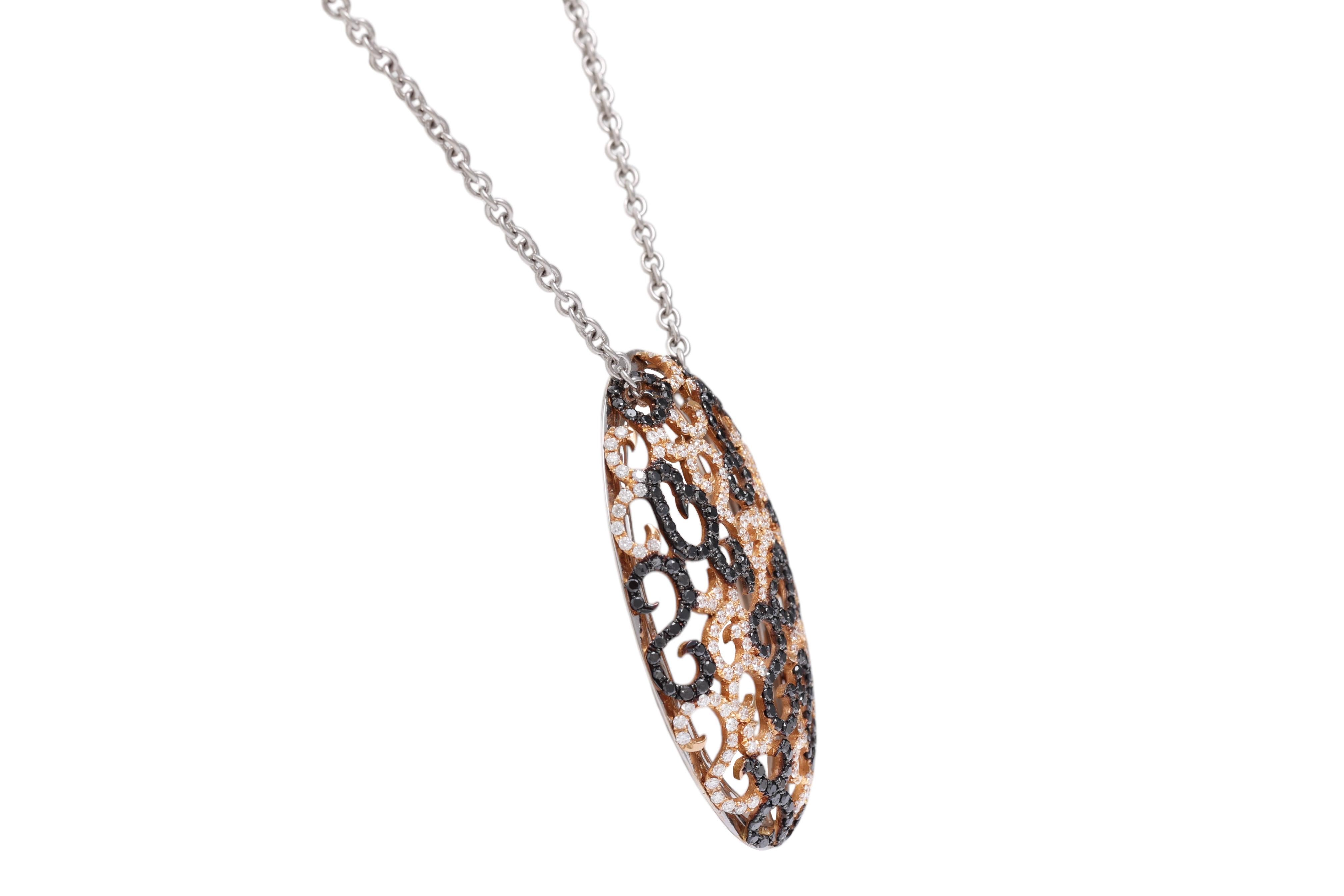 Modern Pink & White 18 Kt Gold Necklace with White & Black Diamonds For Sale
