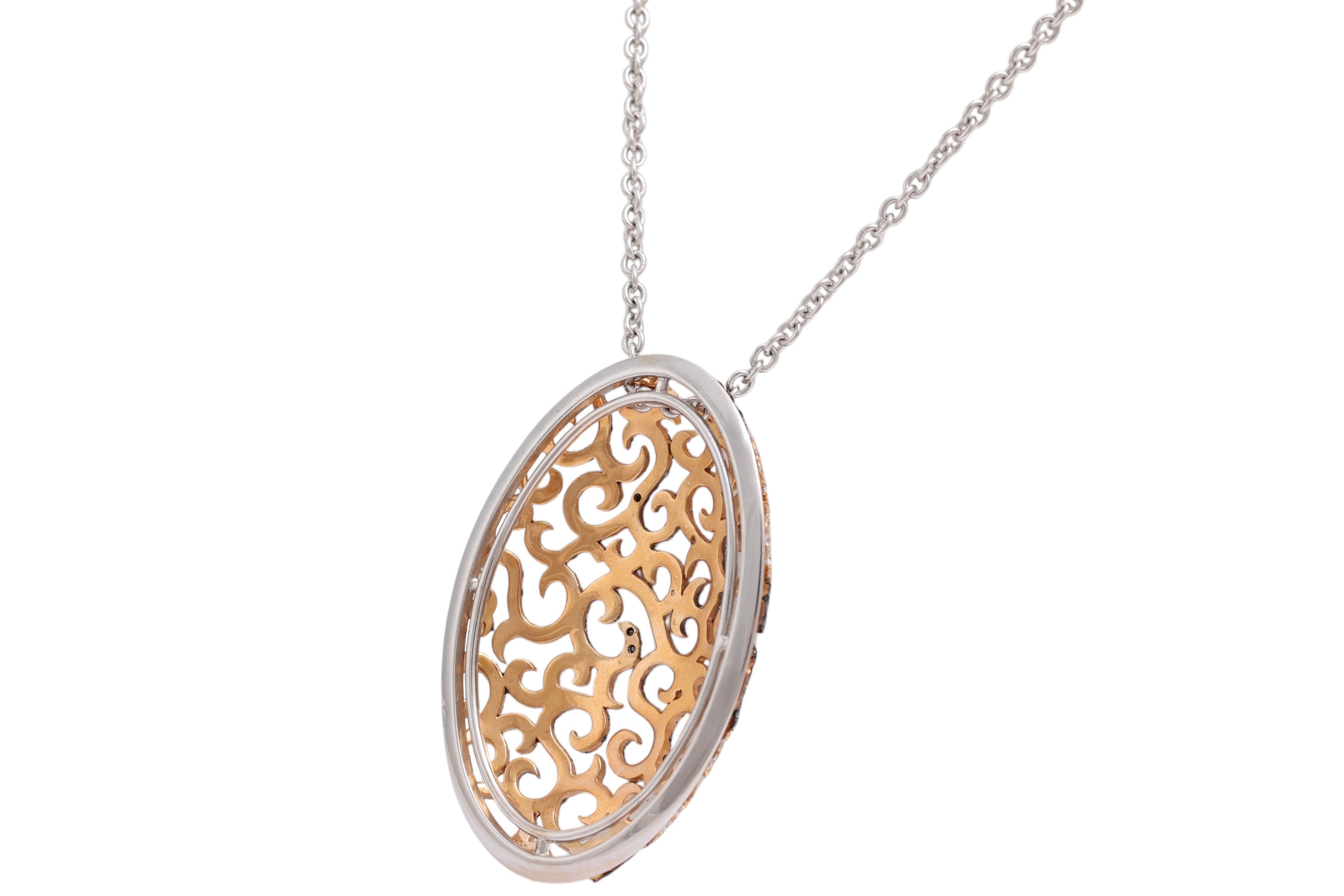 Pink & White 18 Kt Gold Necklace with White & Black Diamonds For Sale 1