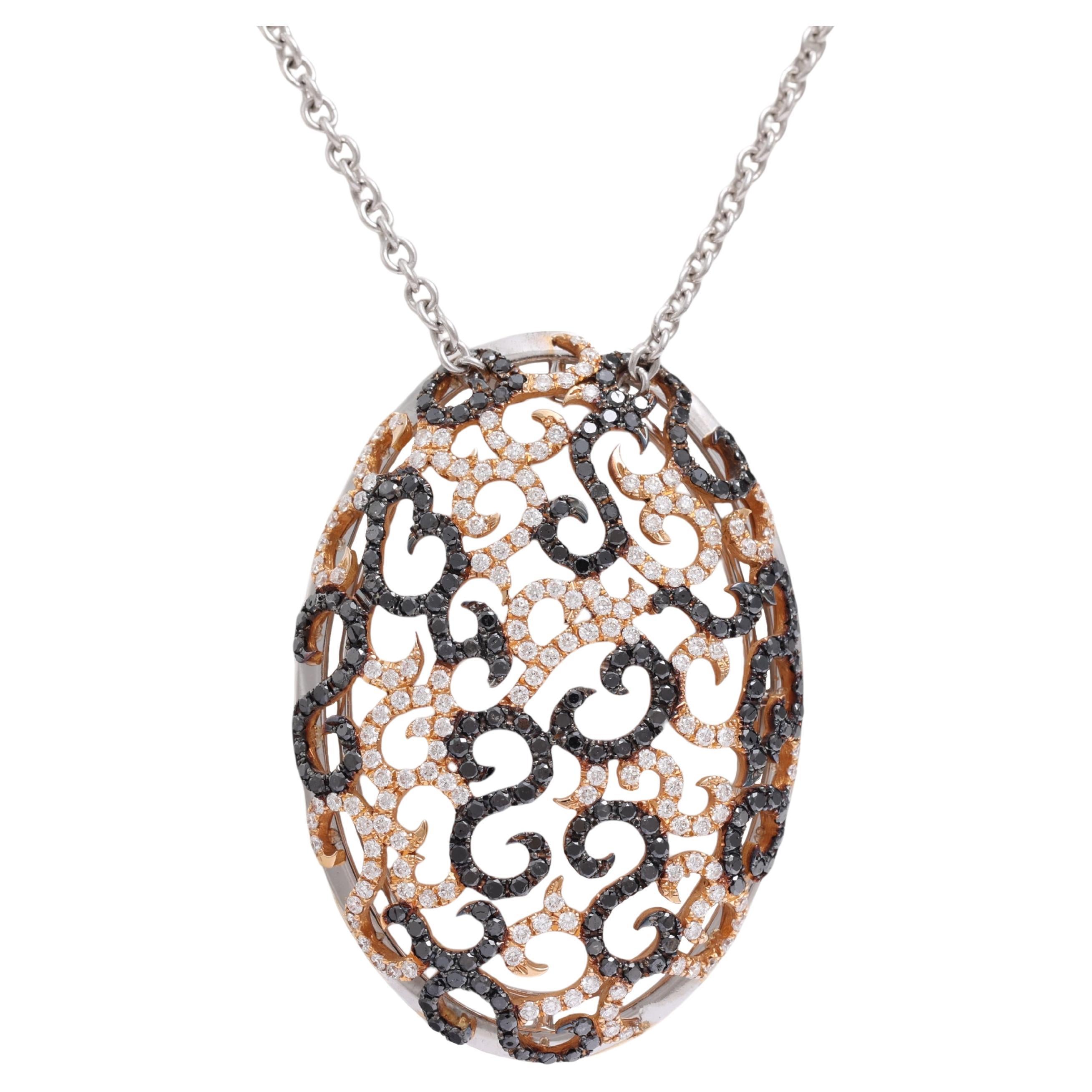 Pink & White 18 Kt Gold Necklace with White & Black Diamonds For Sale