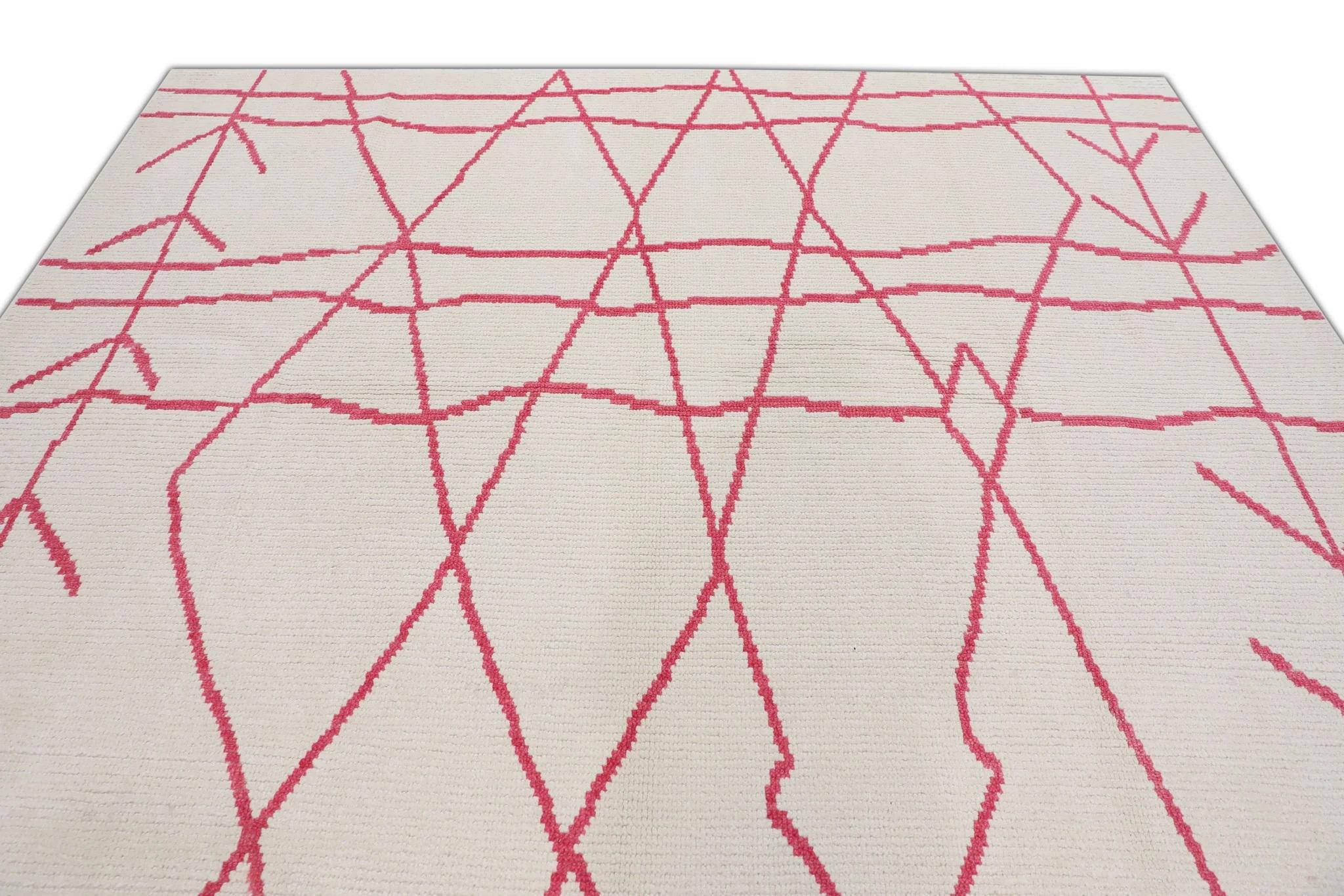 Pink & White 21st Century Modern Moroccan Style Wool Rug 9'3