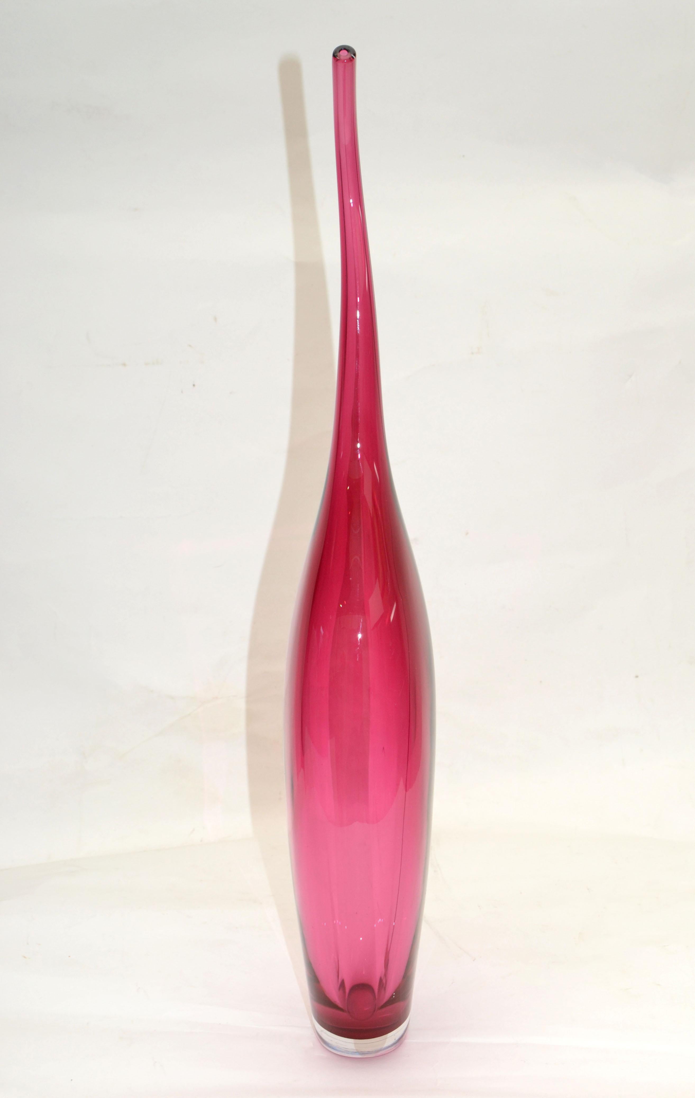 Blown Glass Pink & White Blown Murano Art Glass Bud Flower Vase, Italy Mid-Century Modern For Sale