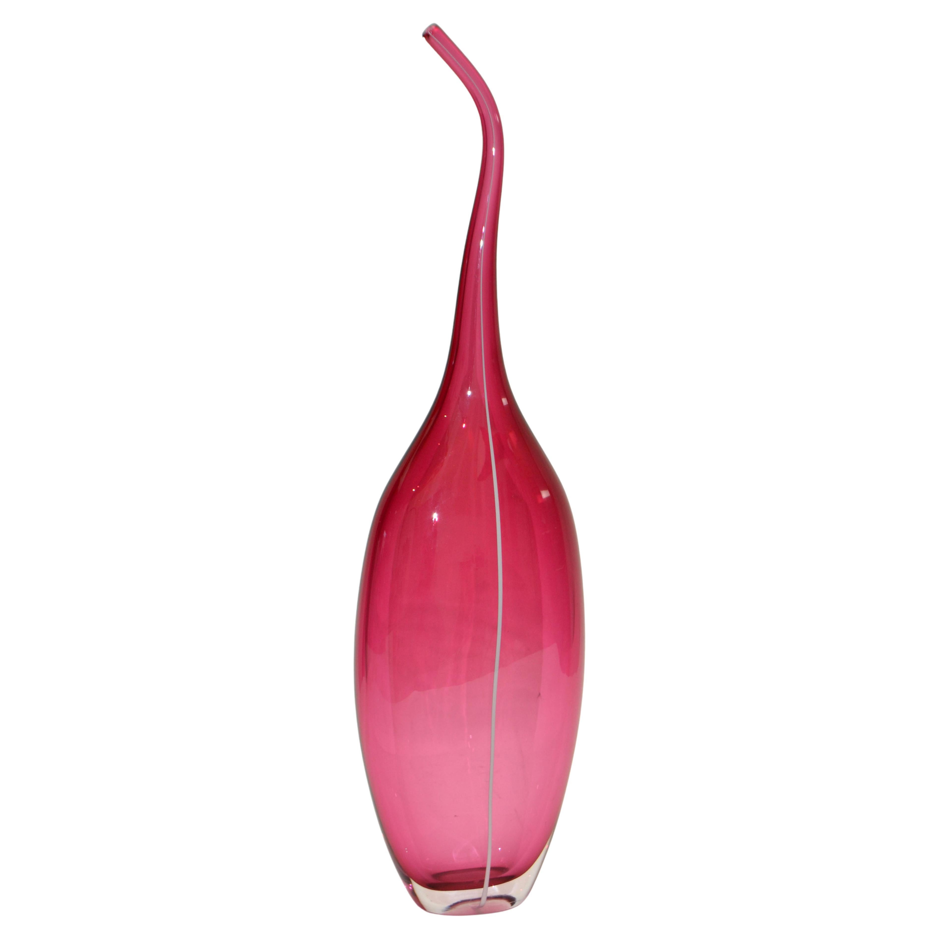 Pink & White Blown Murano Art Glass Bud Flower Vase, Italy Mid-Century Modern