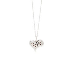 Ciondolo a forma di cuore stilizzato con diamanti rosa e bianchi, in oro 18 carati, con catena