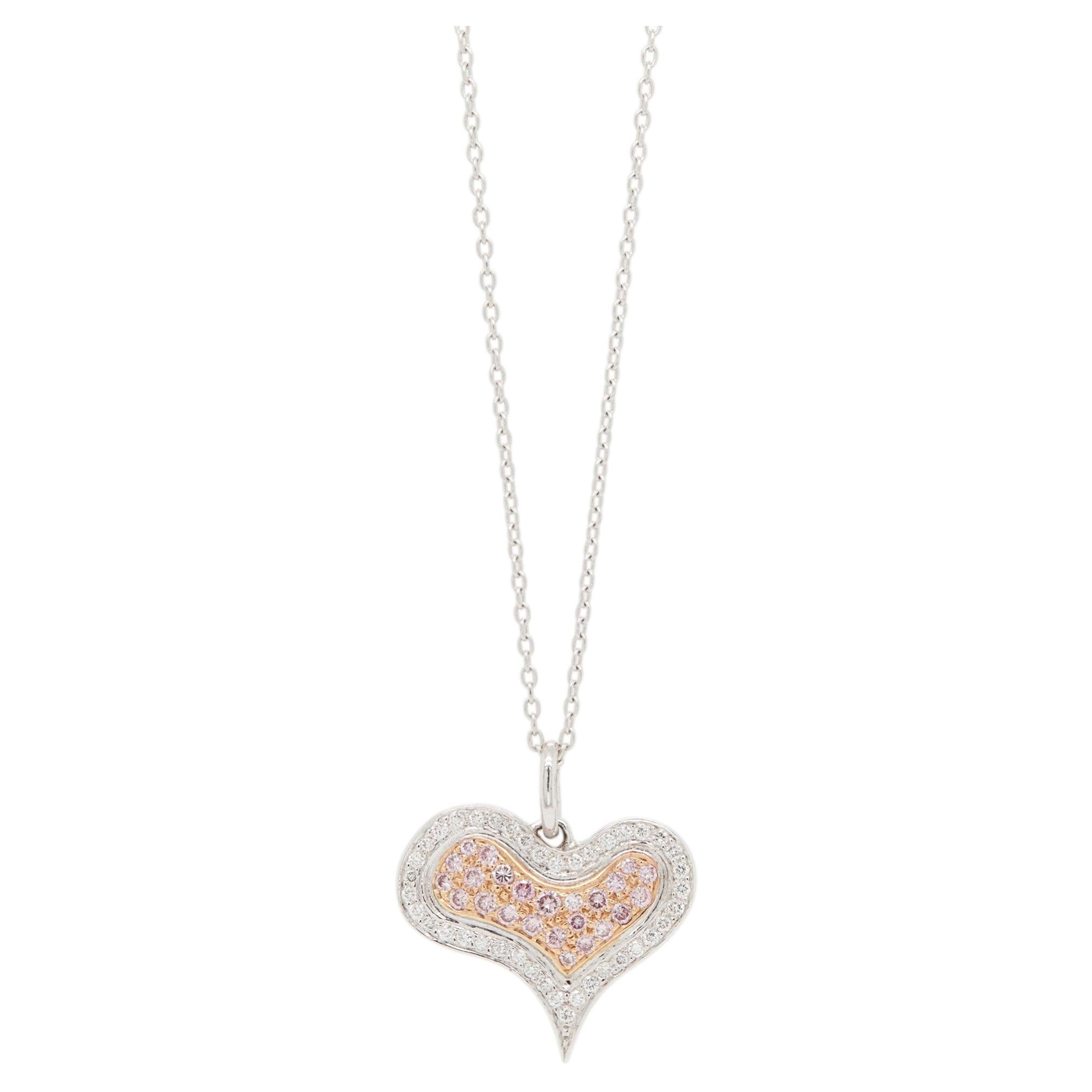 Pink & White Diamond 18 Carat Gold Stylised Heart Pendant and Chain