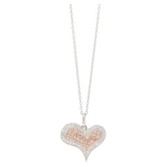 Ciondolo a forma di cuore stilizzato con diamanti rosa e bianchi, in oro 18 carati, con catena