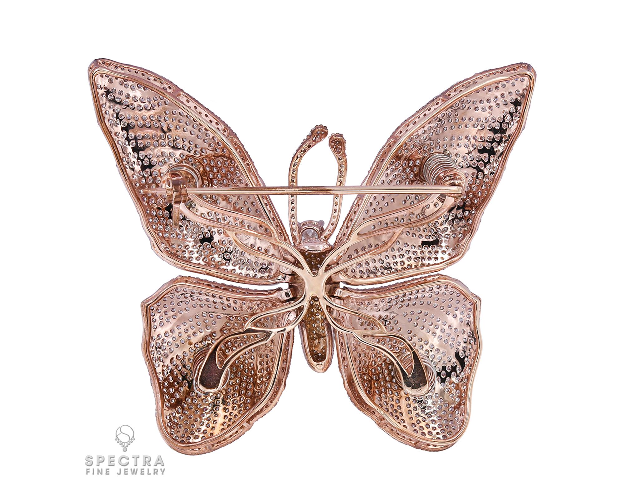 Taille ronde Spectra Broche papillon « En Tremblant » en diamants blancs et roses, bijouterie d'art en vente