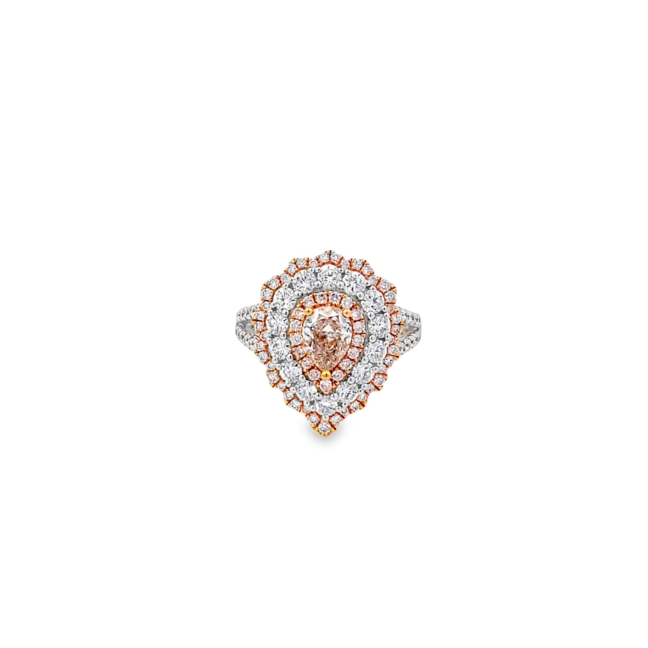 Pear Cut Maurice Fine Jewelry - Pink & White Diamond Pear-Shaped Ring For Sale