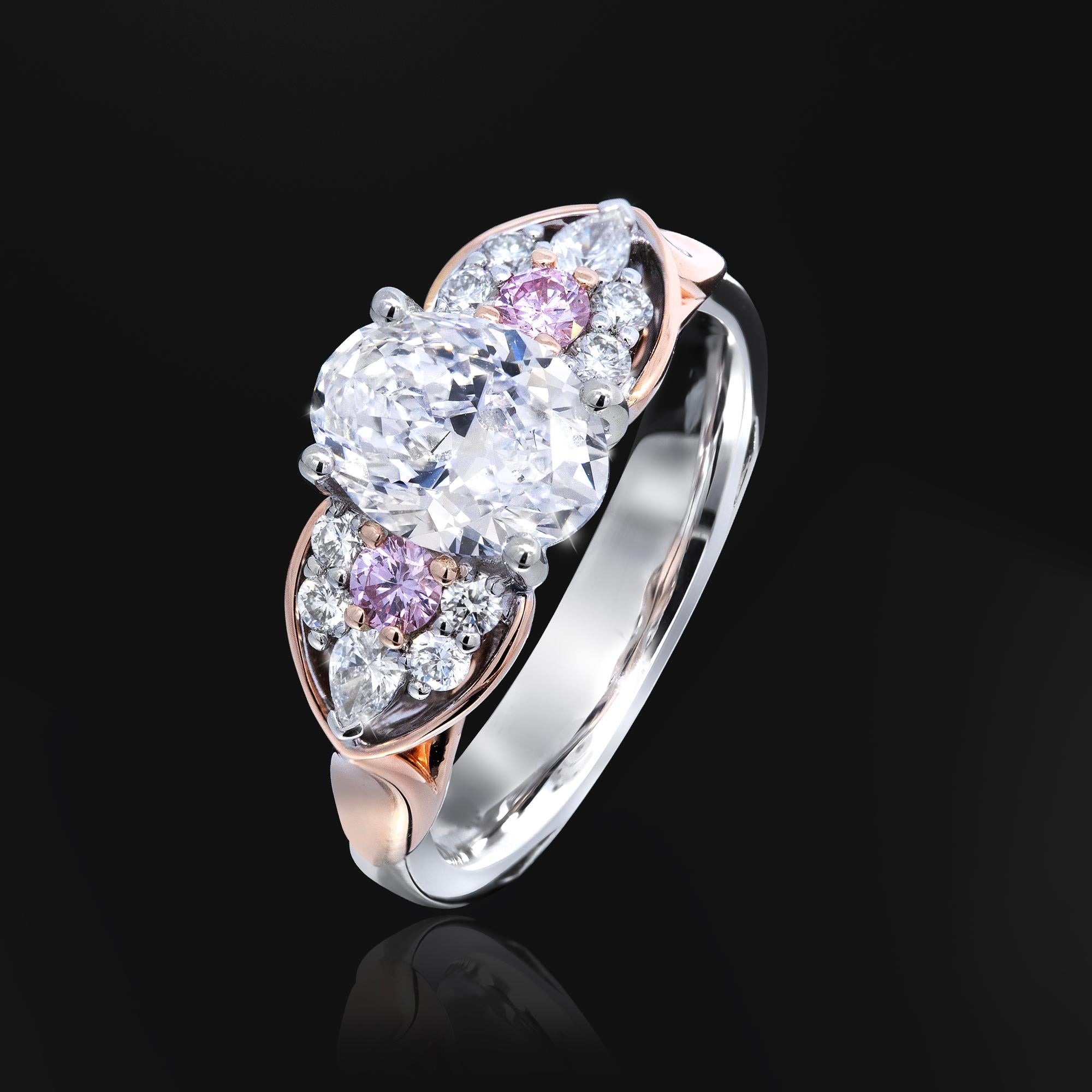 Women's or Men's Pink & White Diamond Ring - A Gerard McCabe Eagle Design For Sale