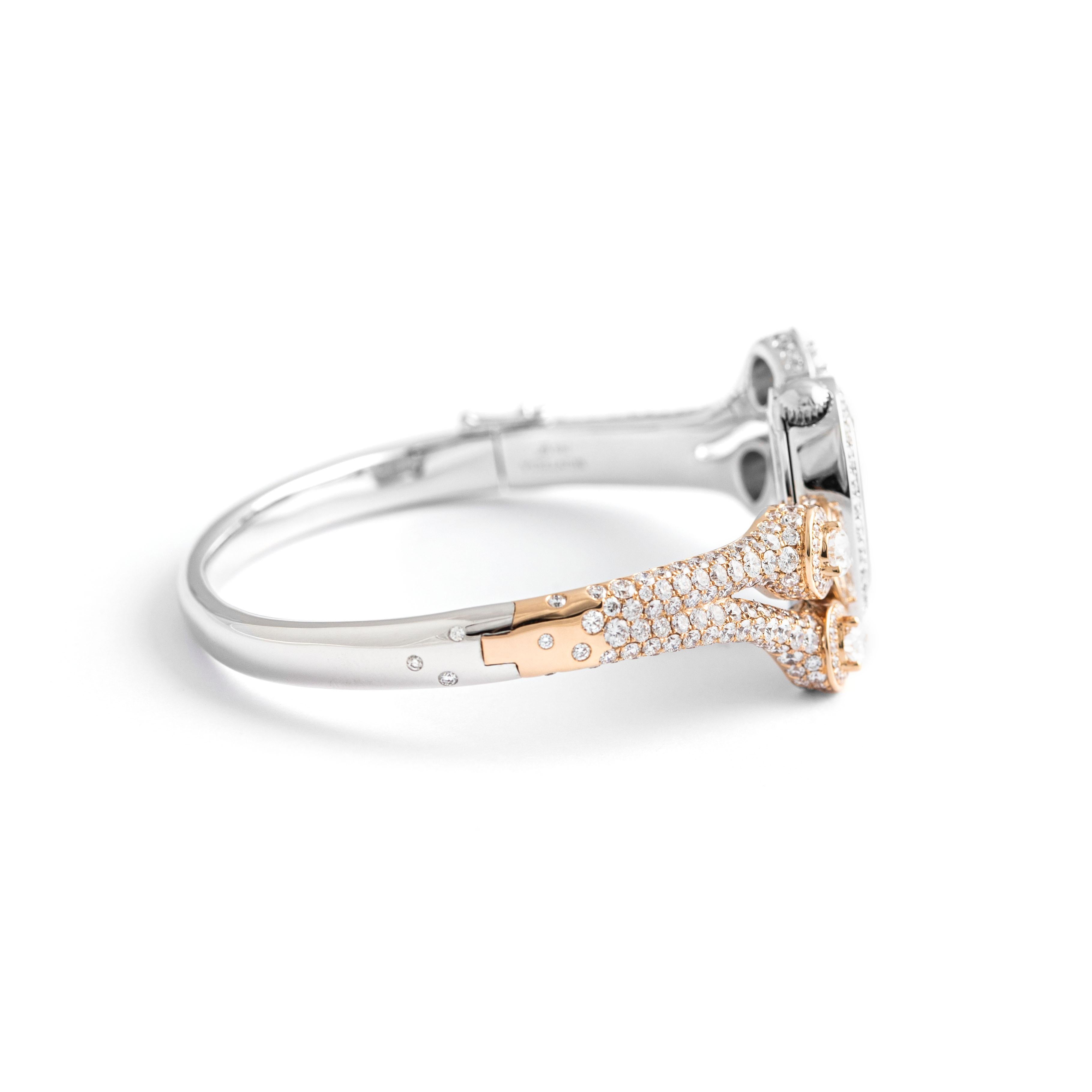 Montre en or rose et blanc avec diamants Pour femmes en vente