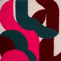 Pink White & Green Abstract Tapestry, Tufted New Zealand Wool