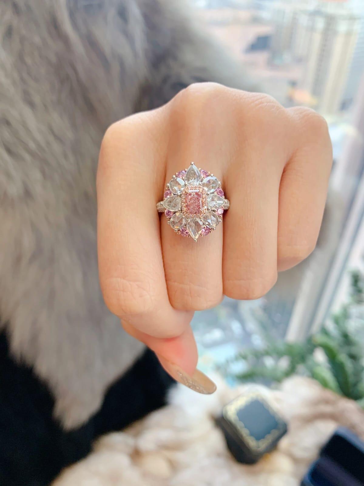 Pink 
White Halo Diamond Cocktail Ring - Eze Jewelry For Sale