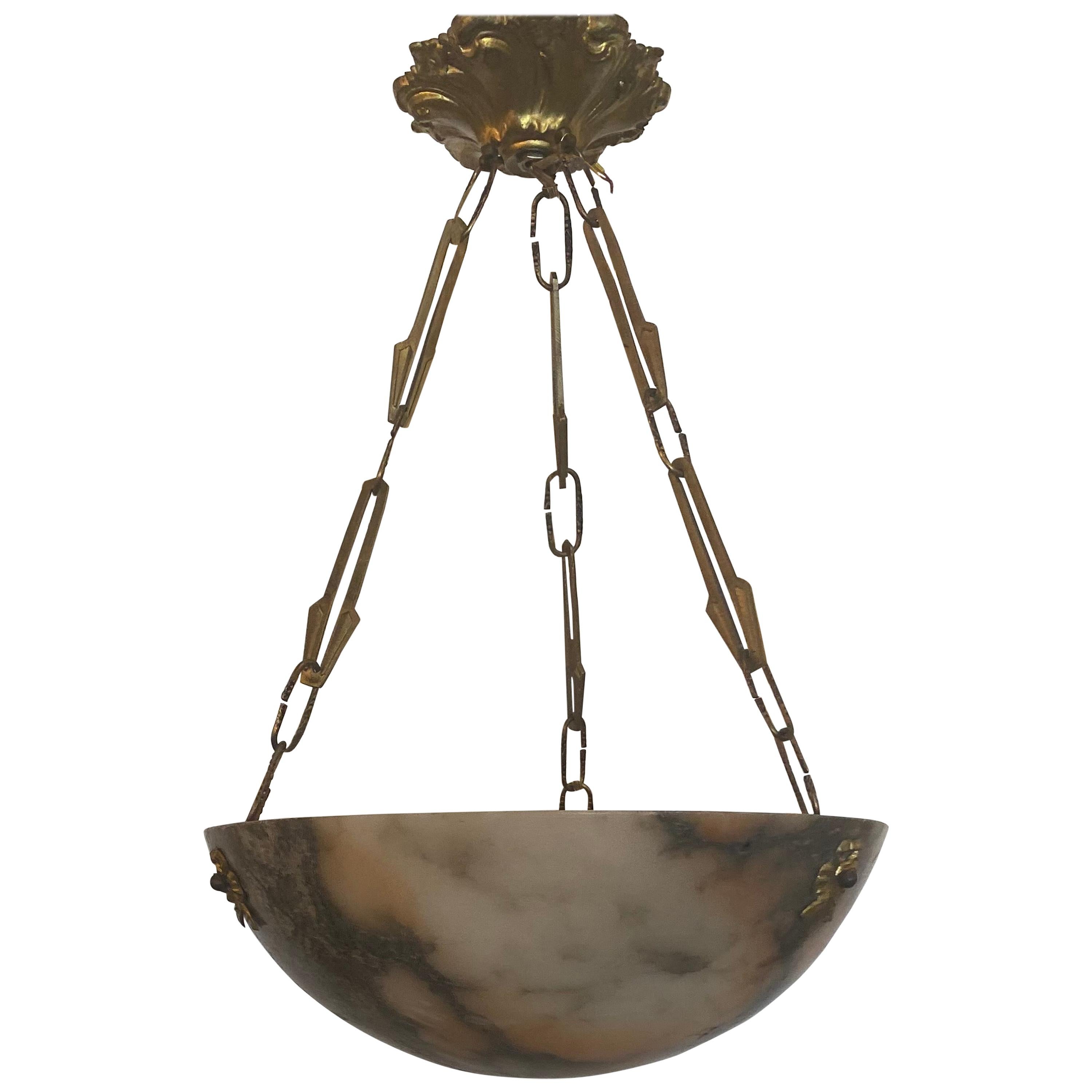 Lampadario vintage in marmo rosa e bianco Dore Bronze in vendita