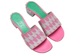 Pink & White Marni Glitter Houndstooth Lucite Heel Sandals Size 37