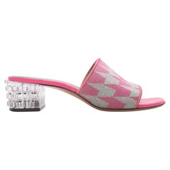 Pink & White Marni Glitter Houndstooth Lucite Heel Sandals Size 37