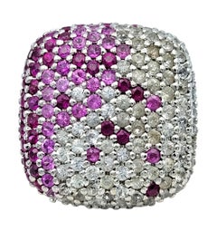 Pink & White Sapphire Pavé Gradient Cocktail Ring with Rubies in 14 Karat Gold