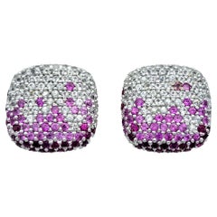 Pink & White Sapphire Pavé Gradient Stud Earrings with Rubies in 14 Karat Gold
