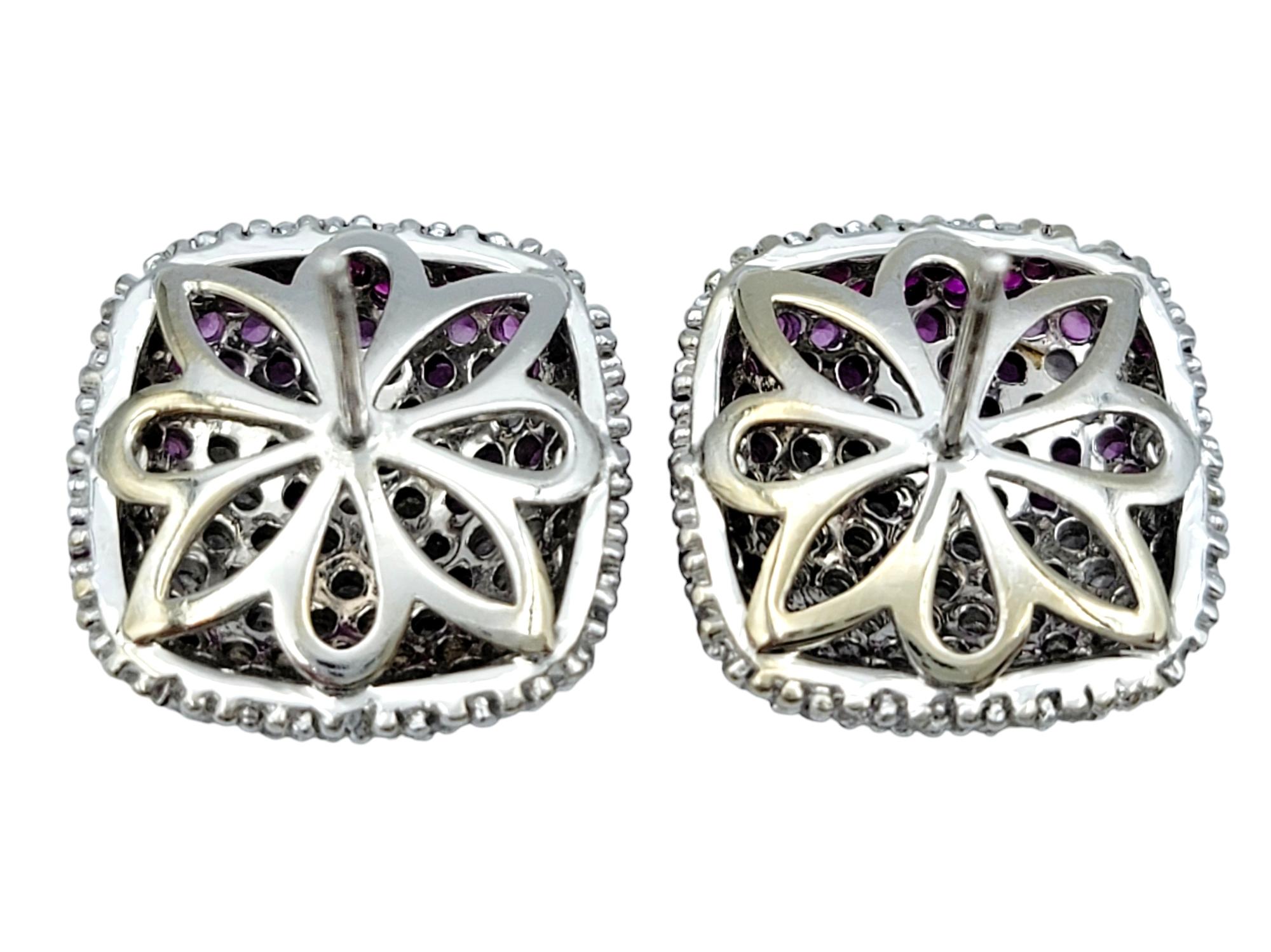 Rosa & weißer Saphir Pavé-Ohrstecker mit Rubinen aus 14 Karat Gold mit Farbverlauf im Zustand „Gut“ im Angebot in Scottsdale, AZ
