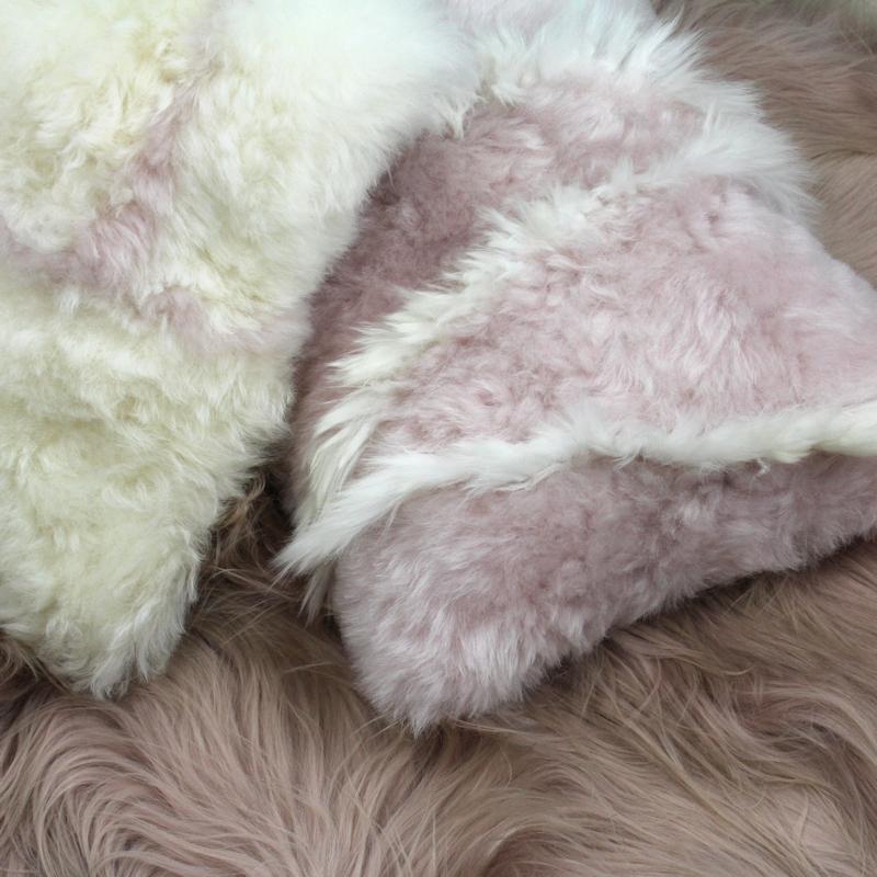 Scandinavian Modern Pink and White Sheepskin Pillow Cushion Made in Australia