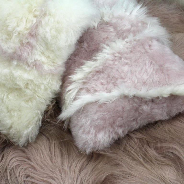 Pink and White Sheepskin Pillow Cushion Made in Australia For Sale at