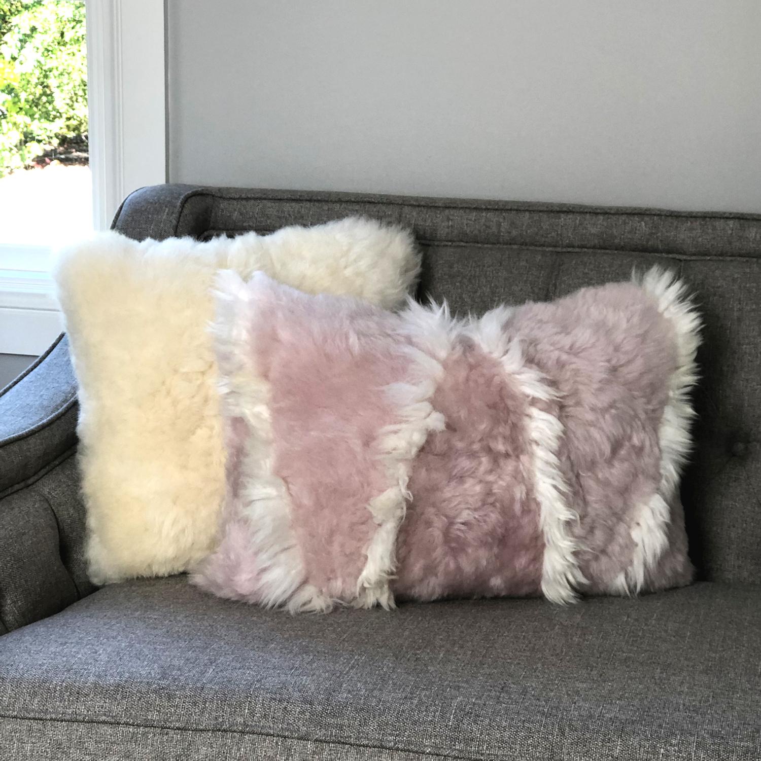 Australian Pink and White Sheepskin Pillow Cushion Made in Australia