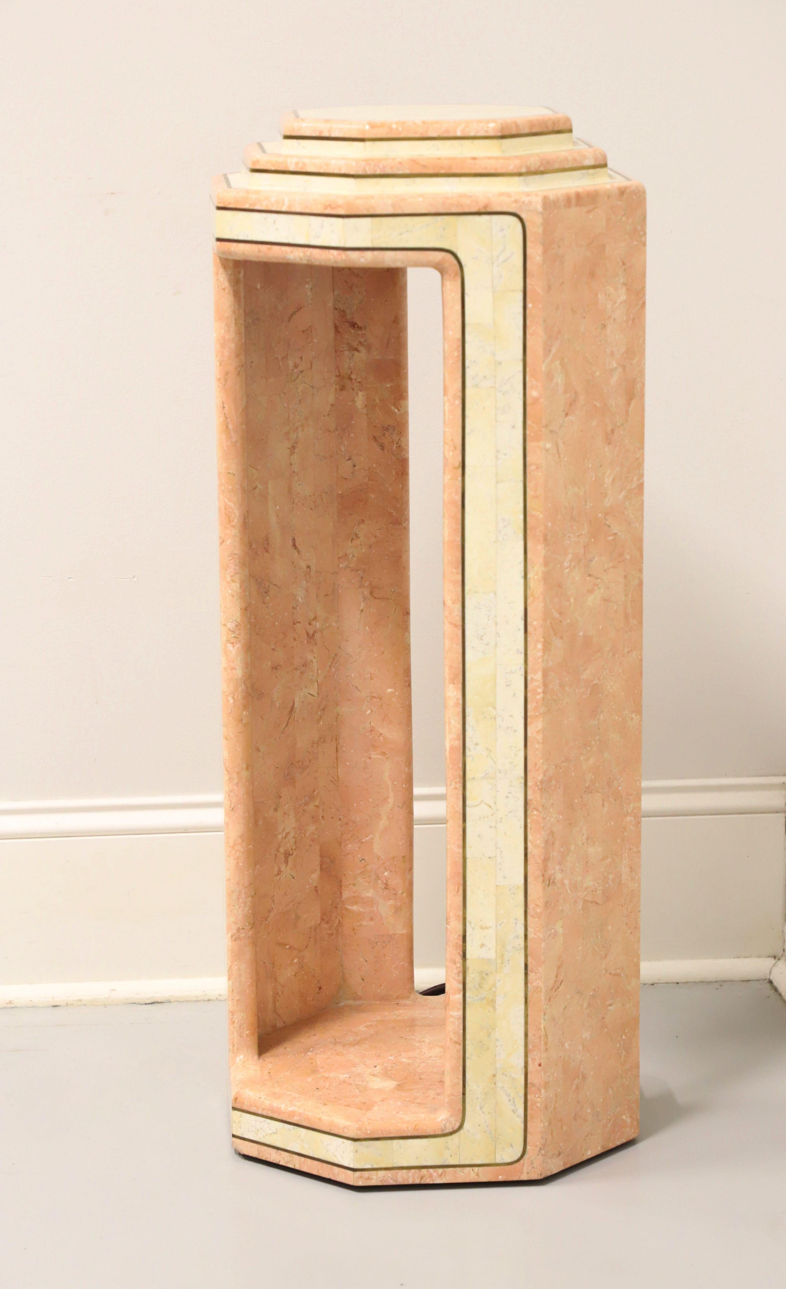 CASA BIQUE Pink & White Tessellated Marble Lighted Art Deco Display Column In Good Condition For Sale In Charlotte, NC