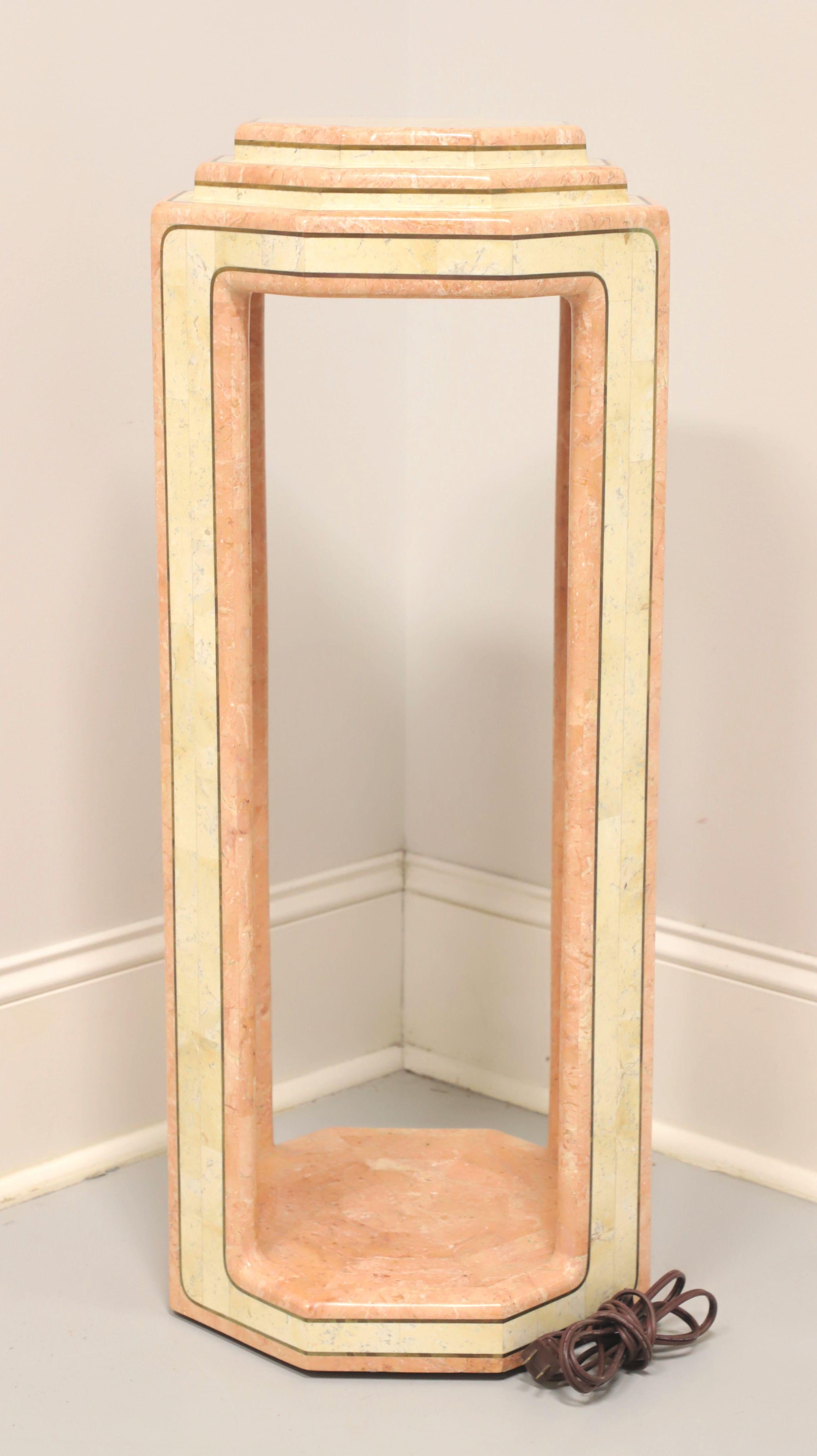 20th Century CASA BIQUE Pink & White Tessellated Marble Lighted Art Deco Display Column For Sale