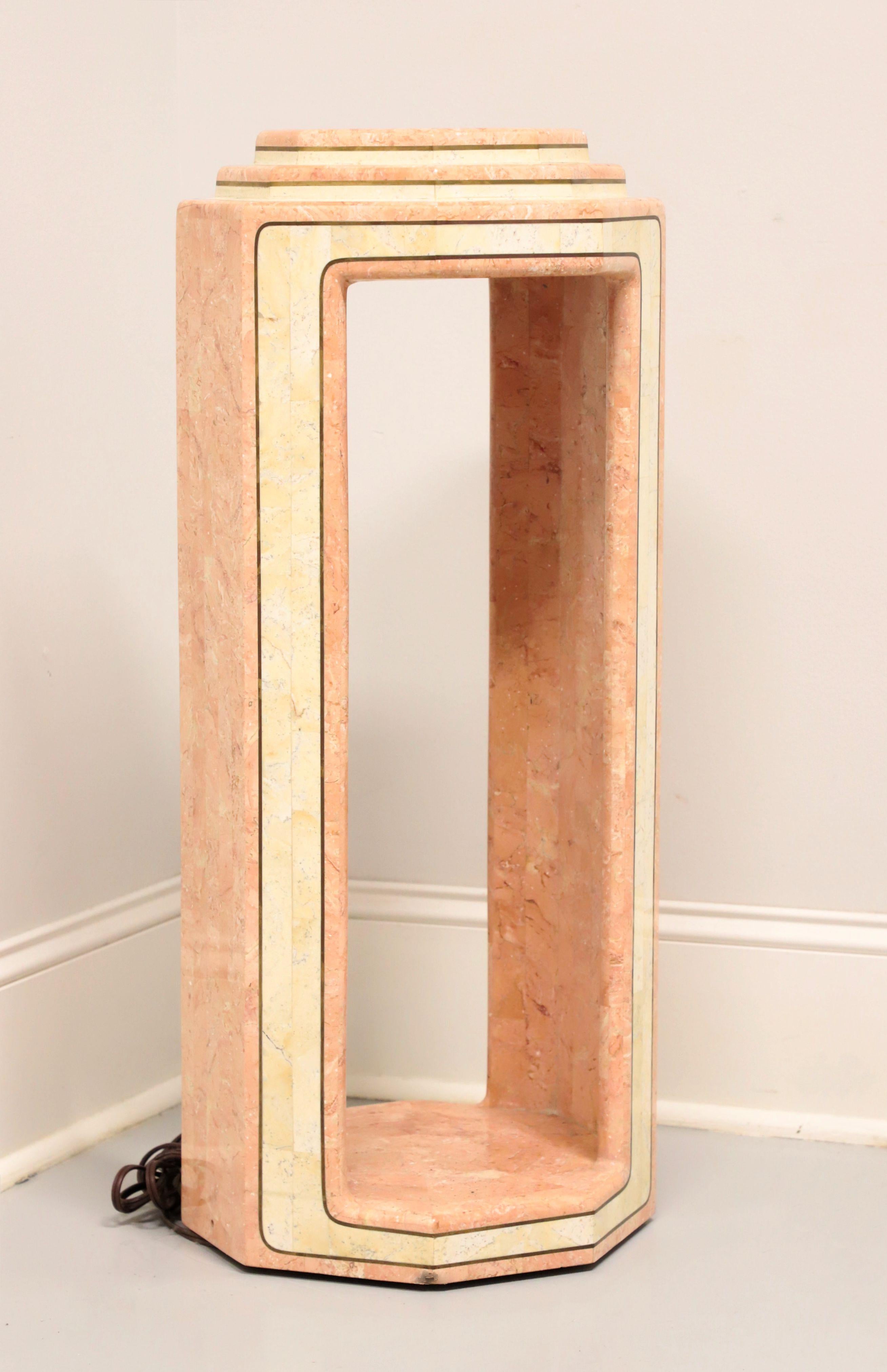CASA BIQUE Pink & White Tessellated Marble Lighted Art Deco Display Column For Sale 4