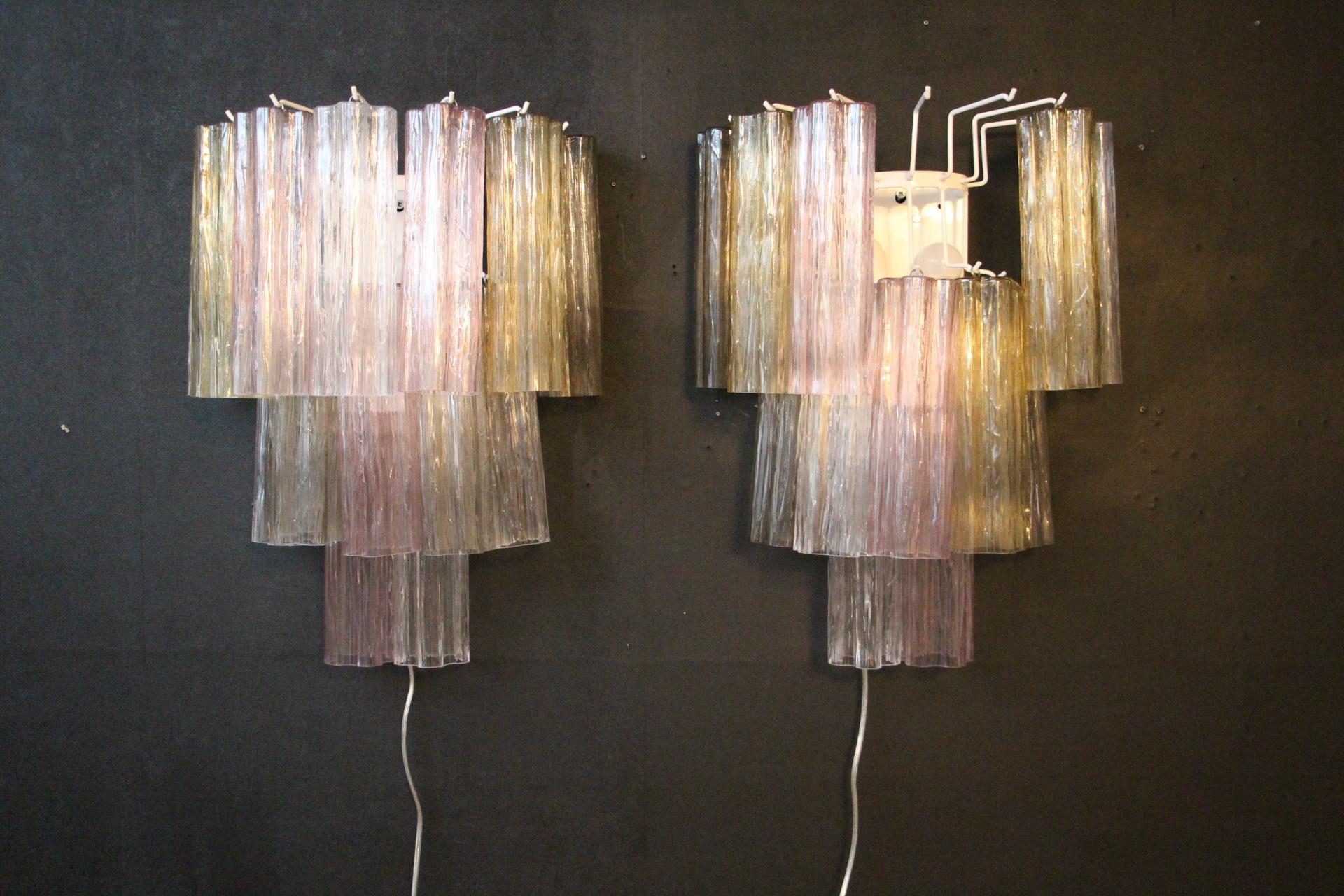 Pink, White, Yellow and Smoked Color Venini Style Tronchi Wall Lights, Sconces For Sale 3