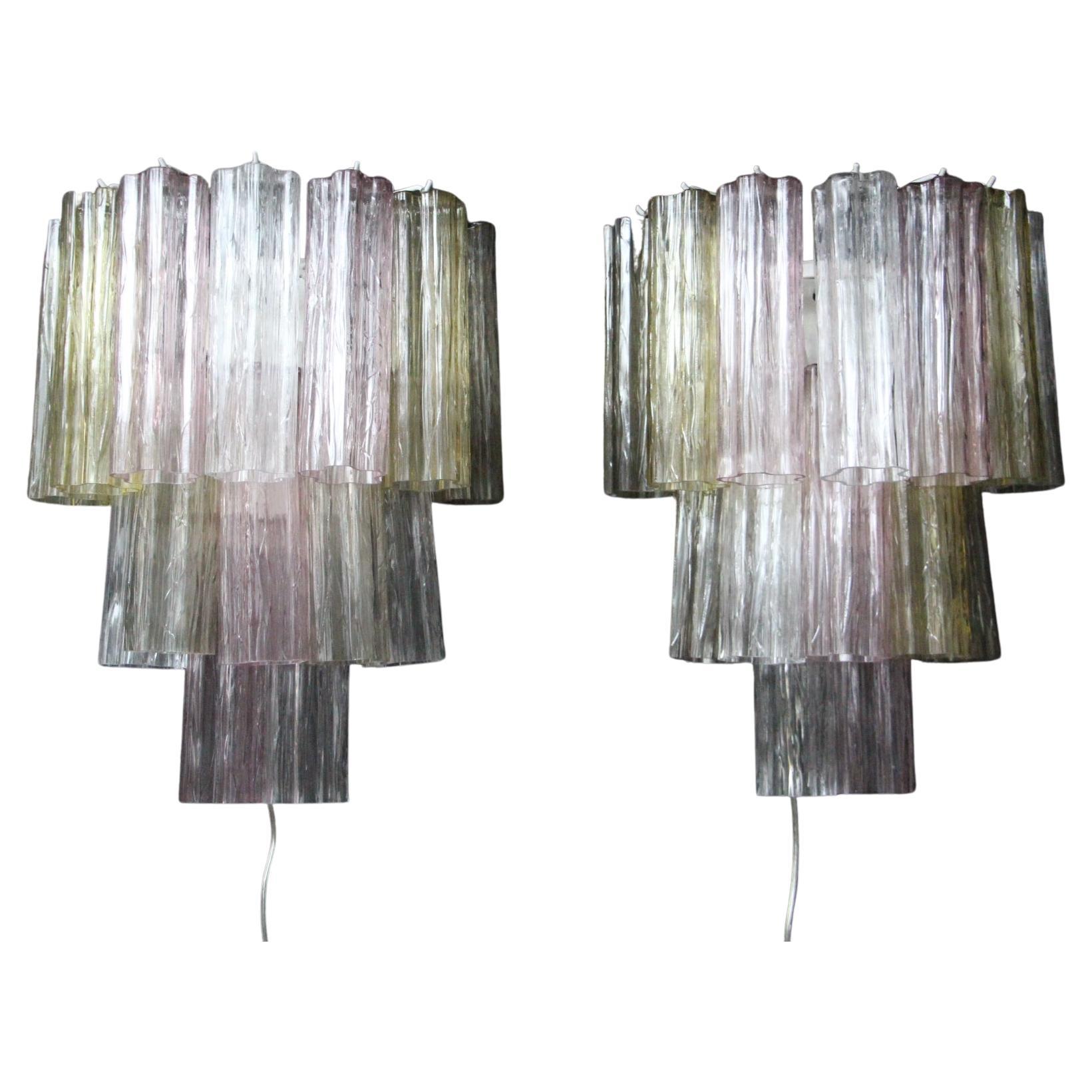 Pink, White, Yellow and Smoked Color Venini Style Tronchi Wall Lights, Sconces For Sale