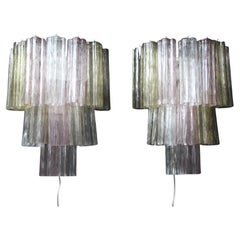 Pink, White, Yellow and Smoked Color Venini Style Tronchi Wall Lights, Sconces