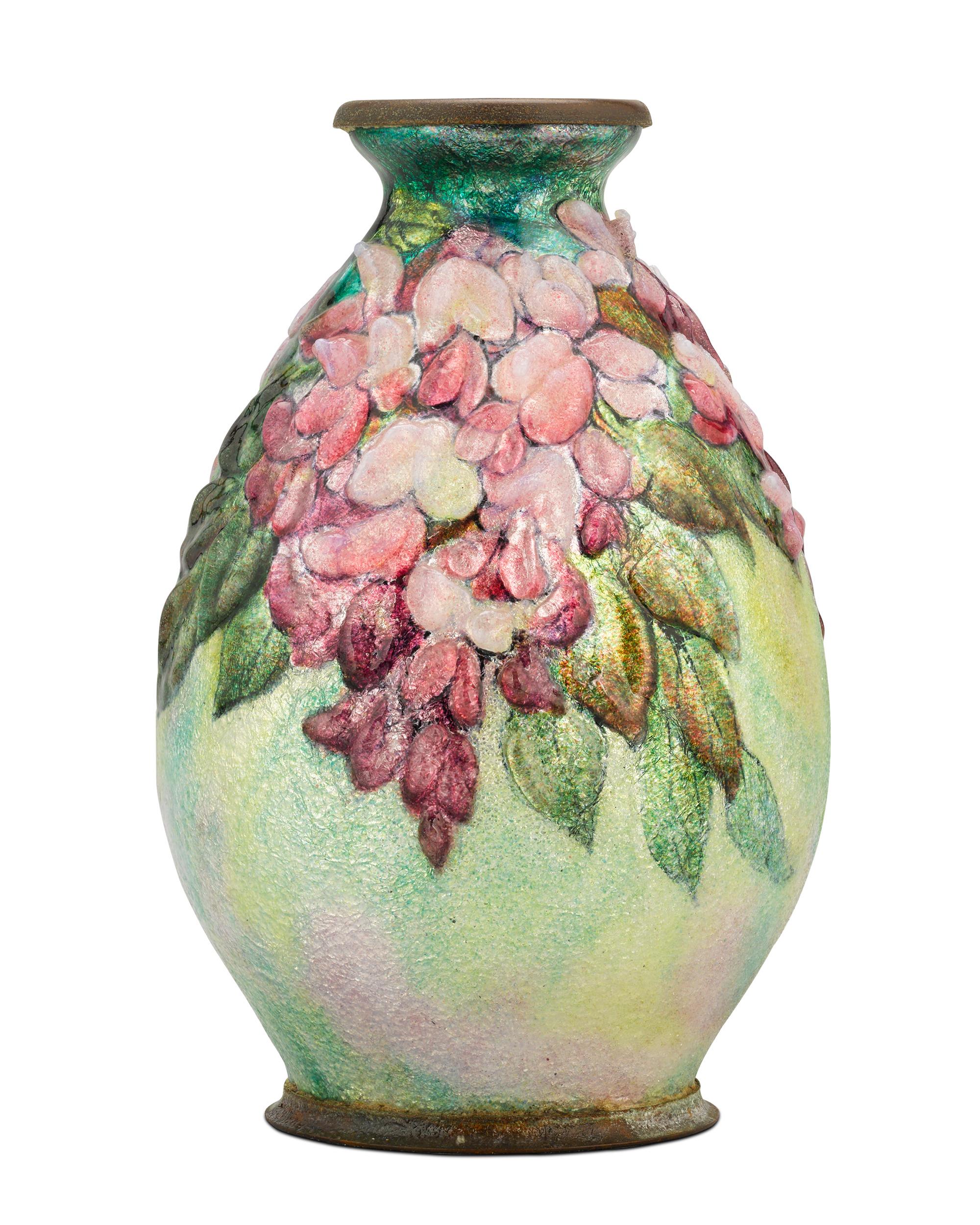 French Pink Wisteria Vase by Camille Fauré