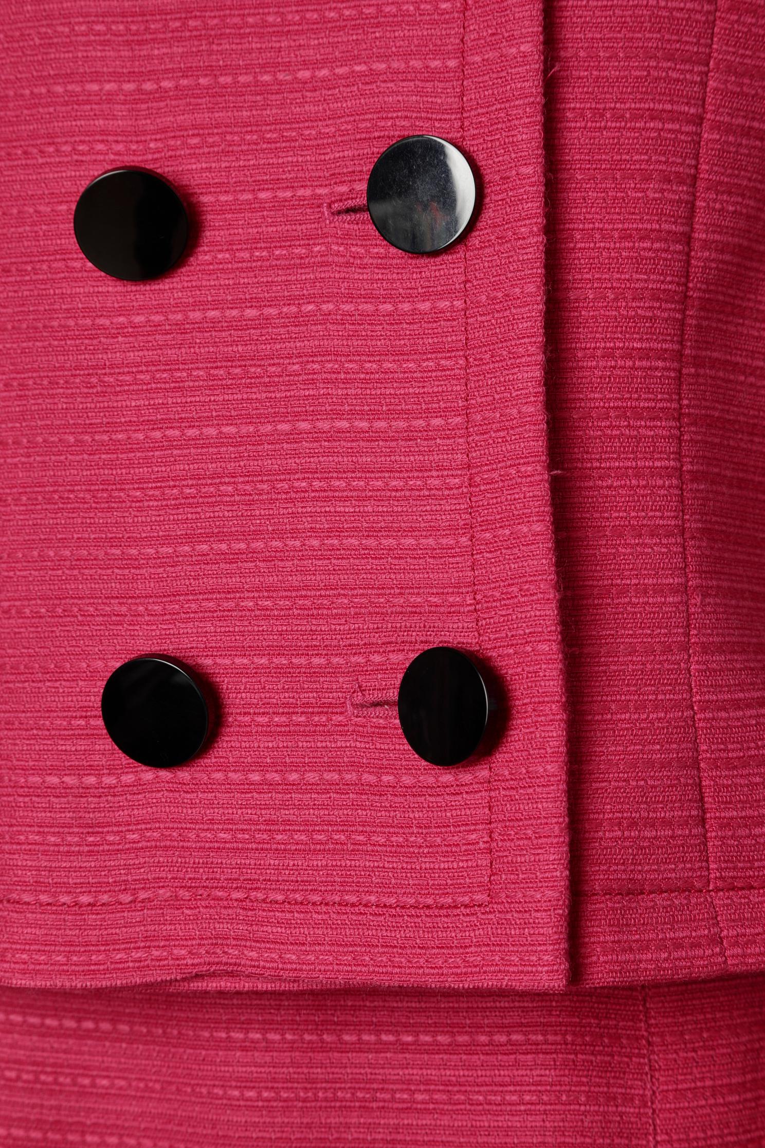 Red Pink wool and black buttons skirt-suit Jean-Louis Scherrer Boutique  For Sale