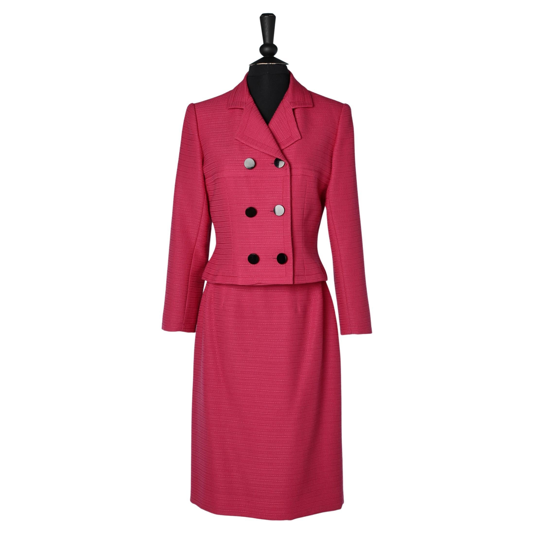 Pink wool and black buttons skirt-suit Jean-Louis Scherrer Boutique  For Sale