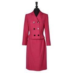 Vintage Pink wool and black buttons skirt-suit Jean-Louis Scherrer Boutique 