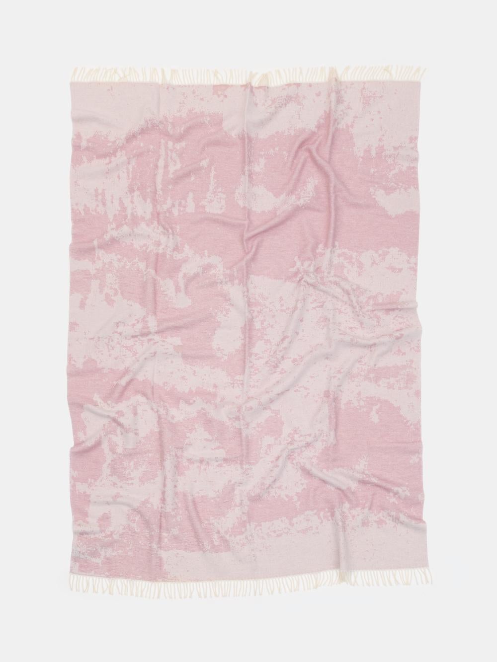 Tissage Plaid en laine et cachemire rose fabriqué en Italie - Jacquard effet marbré en vente