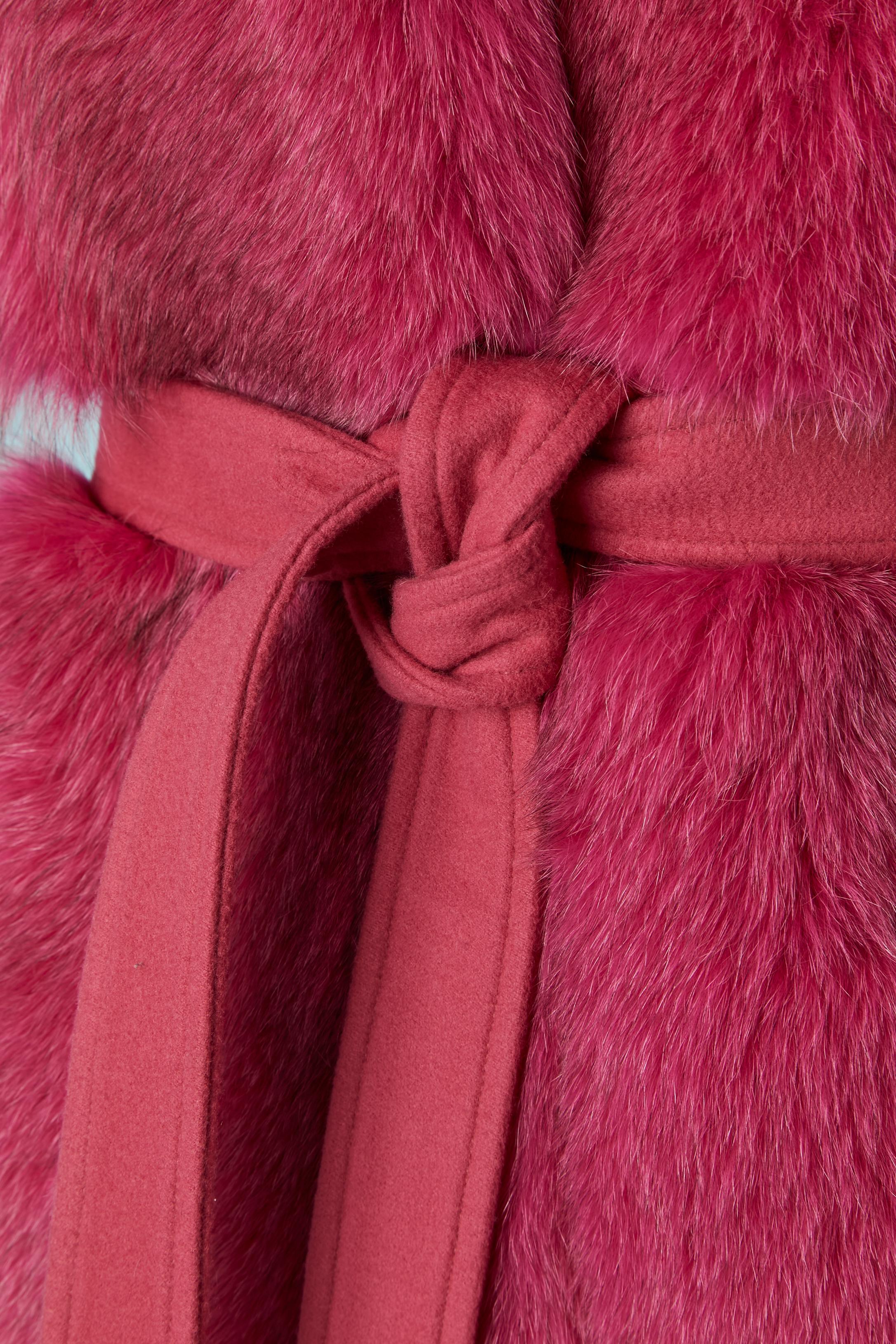 Chaleco rosa de lana y piel con cinturón de lana BLANCHA Rosa en venta