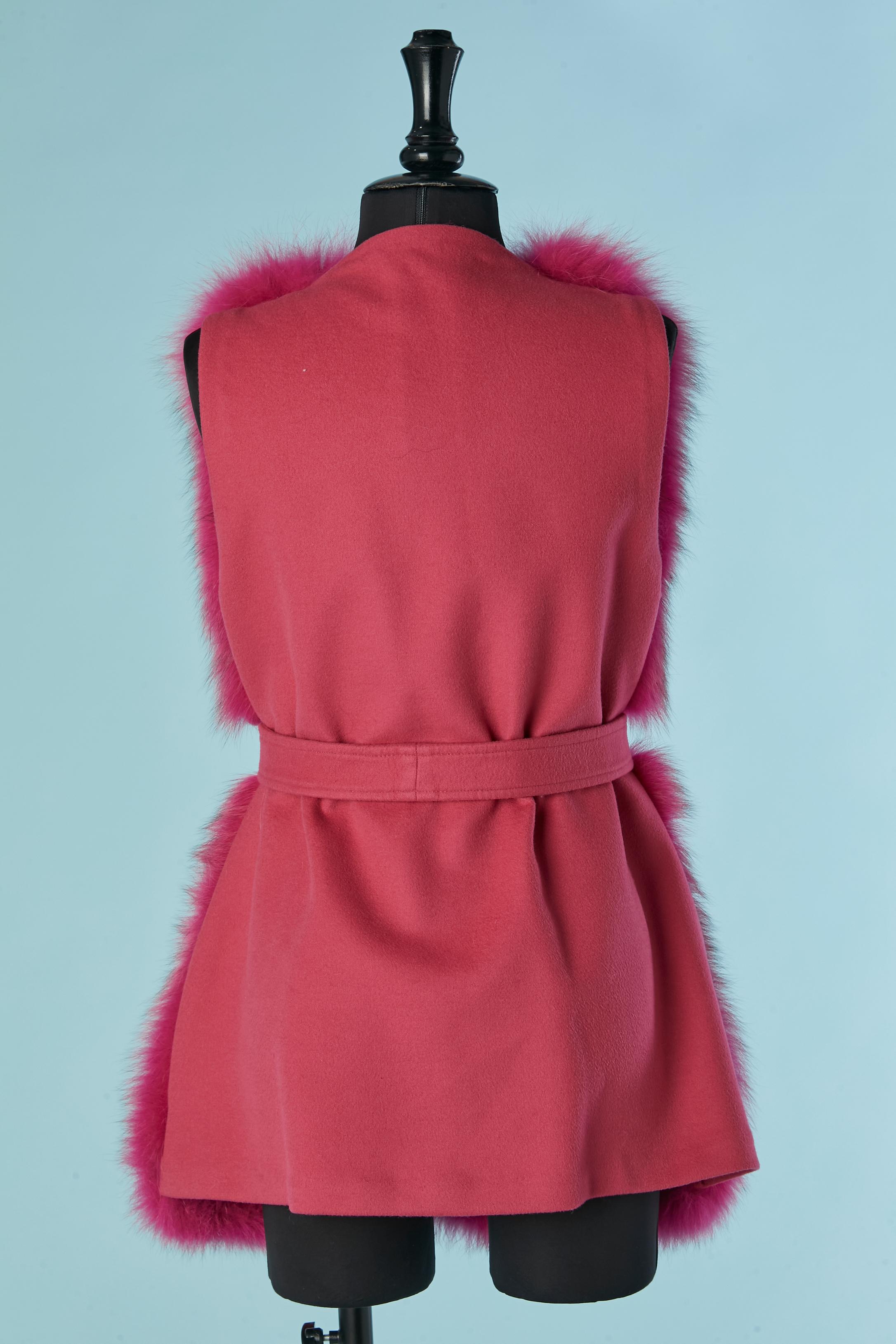 De las mujeres Chaleco rosa de lana y piel con cinturón de lana BLANCHA en venta